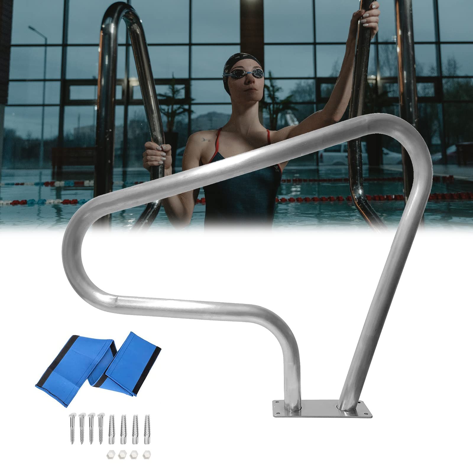 Barandilla para Piscina, Pasamanos De Piscina con Base De Montaje Rápido Et Cubierta De Agarre De Nailon Desmontable, Barandilla Piscina De 98 * 81cm, 150kg Capacidad De Carga (Size : 2 Pack)