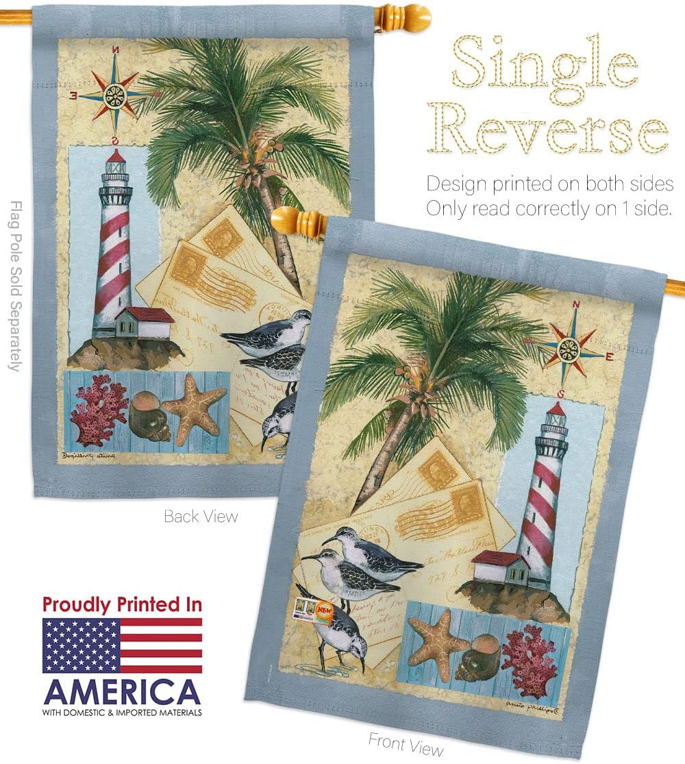 Lighthouse Letters House Flag Dowel Set Coastal Nautical Anchor Sailor Sea Shells Outdoor Summer Ocean Small Decorative Gift Yard Banner Made In USA 28 X 40