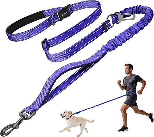Miniatura 13 de Kazazoo Correa para perro manos libres con longitud ajustable de 6 a 9 pies, diseño elástico resistente sin tirones, seguridad reflectante para