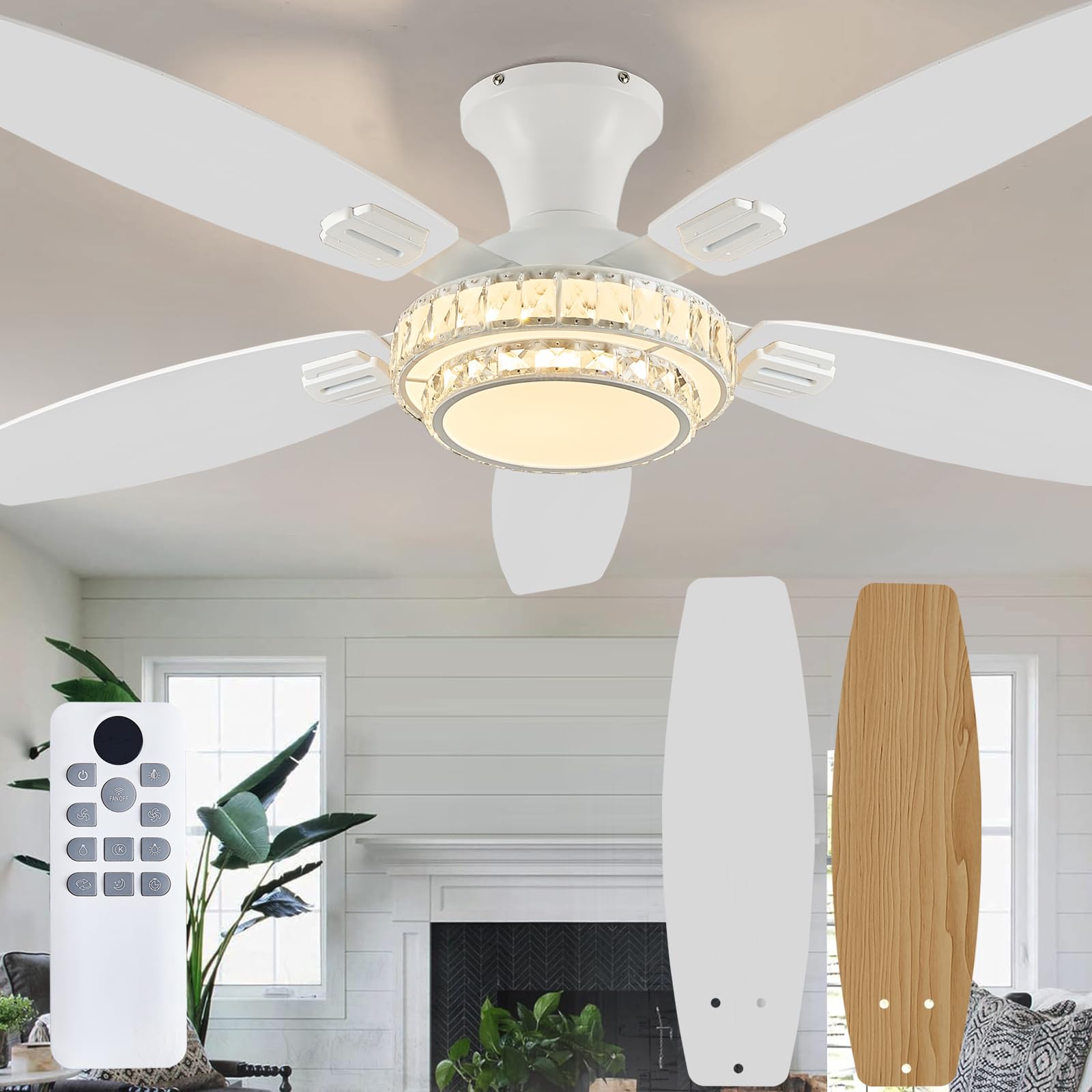 ♡ FANTASTICS Ceiling Fans with Lights-Crystal Ceiling Fan,52