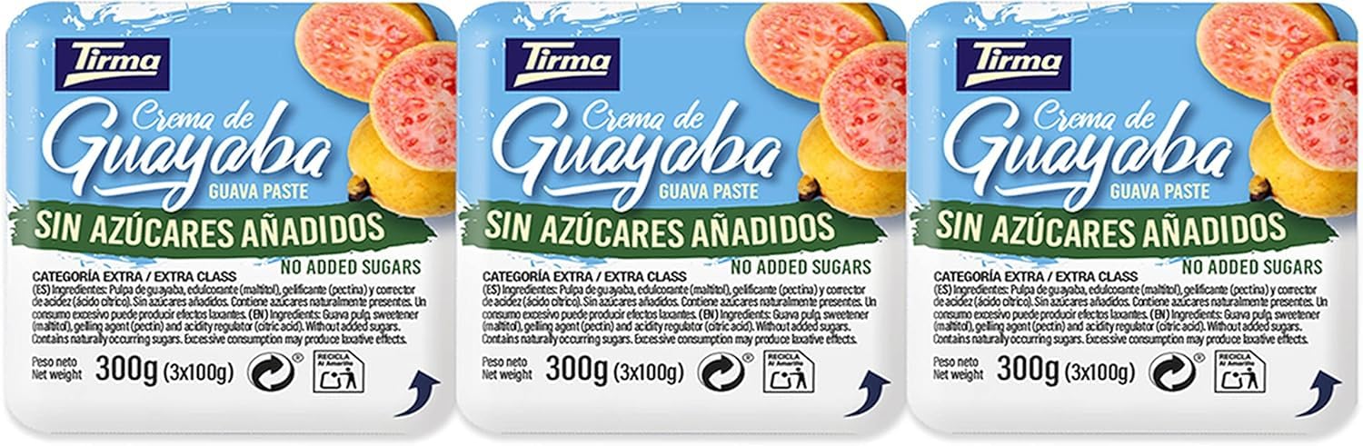 Tirma No Added Sugars Guava Paste 300g | 3 Individual Guava Jam Portions | Jelly Texture | Vegetarian Breakfast Spread | Gluten Free | Vegan