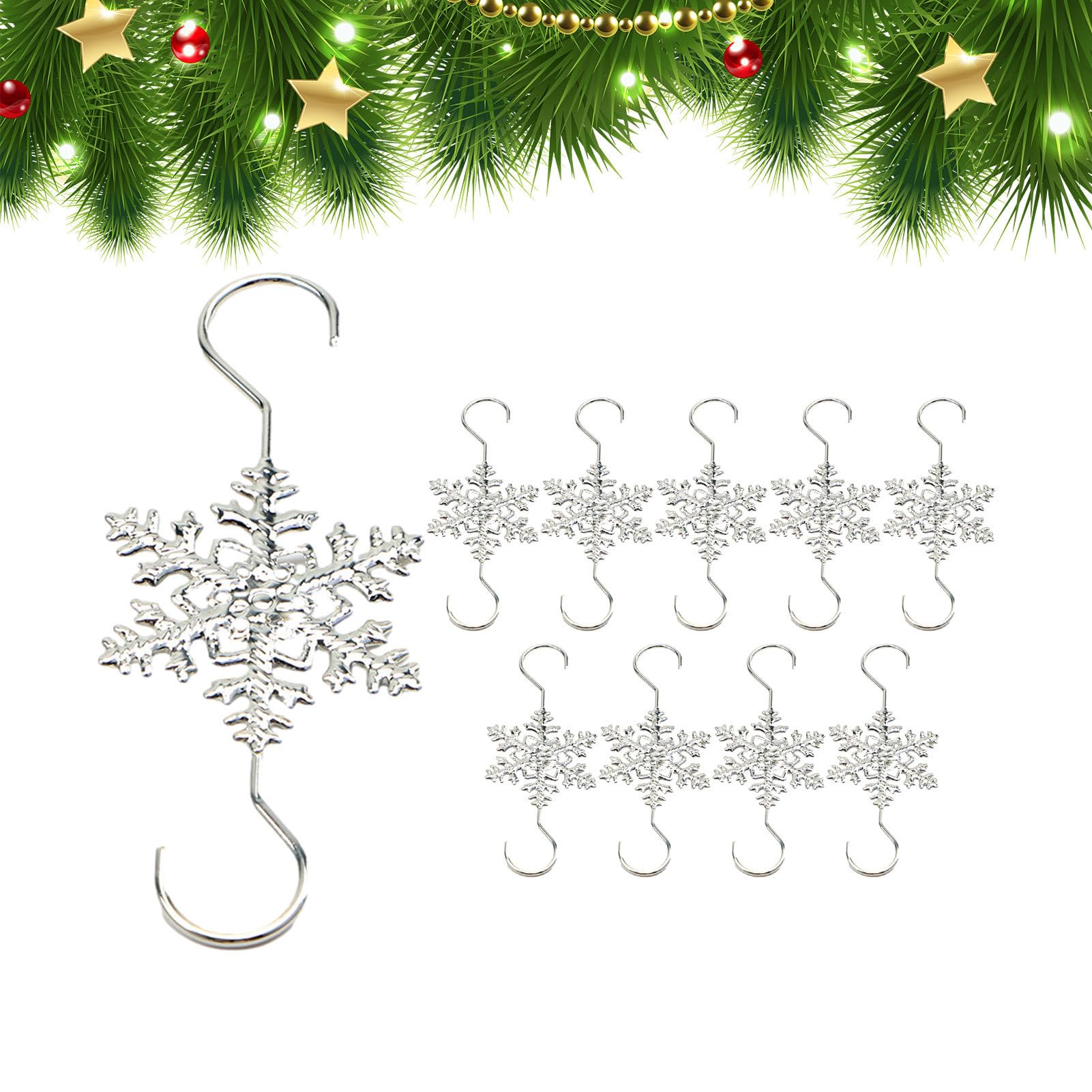 Fukamou Silver Snowflake Tree Hooks - Ornament Hangers, Decorative Rustproof Metal, S Shape Hooks For Hangings