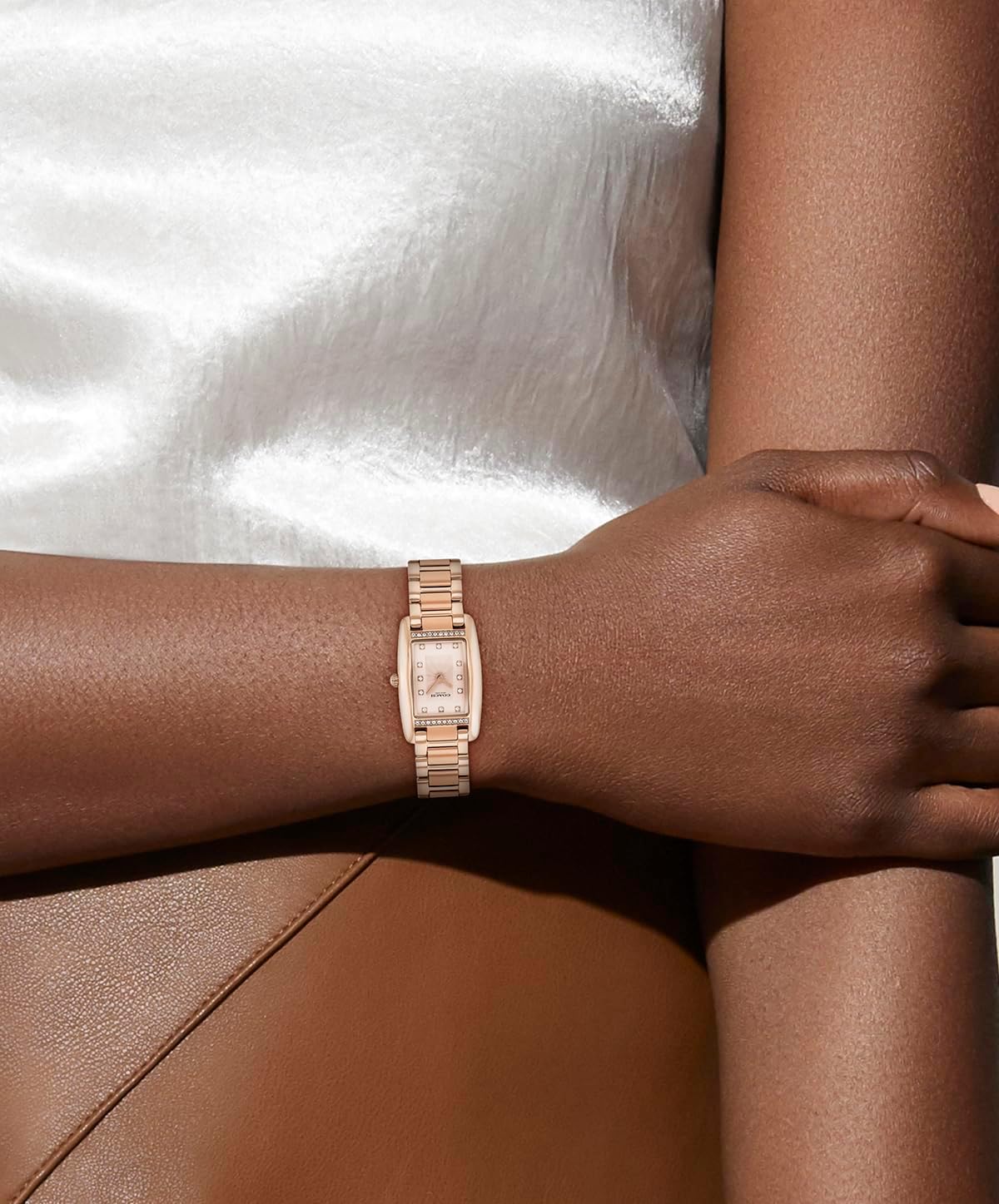 COACH Women's Reese 2H Quartz Watch, Petite Rectangle Case, Stainless Steel Link Bracelet with Crystal Accents, Timeless Minimalism for Every Day - Gift for Her