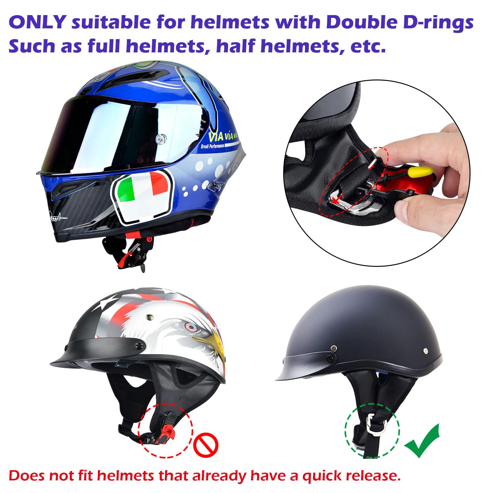 iGuerburn Motorcycle Helmet Quick Release Buckle Kit, Stainless Steel Motorcycle Helmet Accessories Chin Strap Buckle for D-Ring Helmets, Easy to Disconnect Even with Gloves (Red) Car & Motorbike