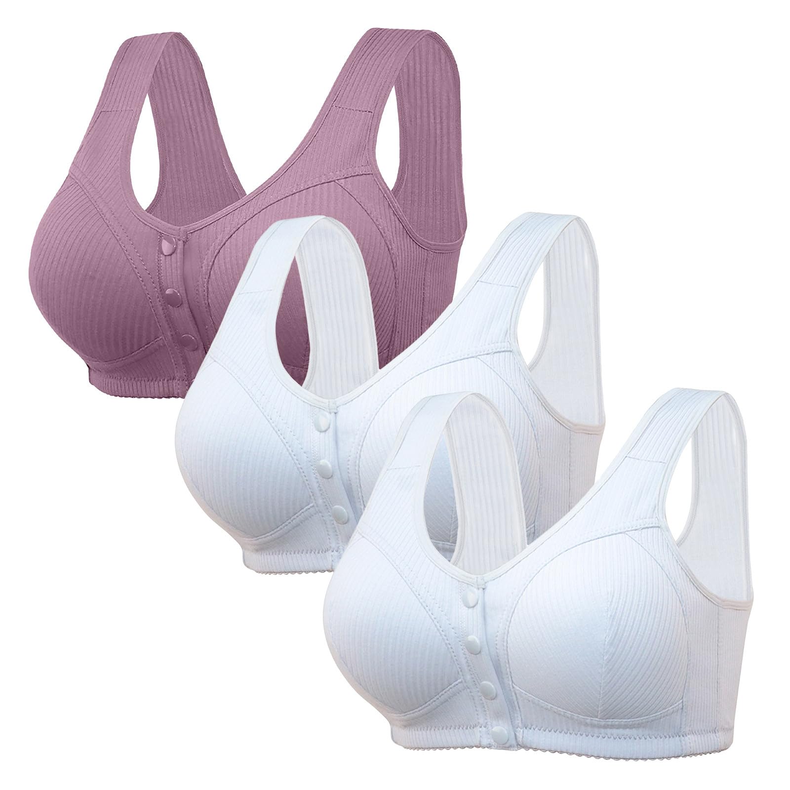 Sujetadores push up para mujer, paquete de 3 bralettes acanalados para mujer, extensores adicionales, brasier de cobertura completa, ropa interior sin costuras, brasier con botón frontal, lencería