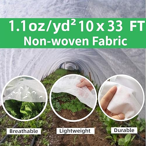 Miniatura 2 de Cubiertas para plantas, protección contra congelación, 10 pies x 33 pies, 1.1 onzas, protección contra congelación de plantas, cubierta flotante