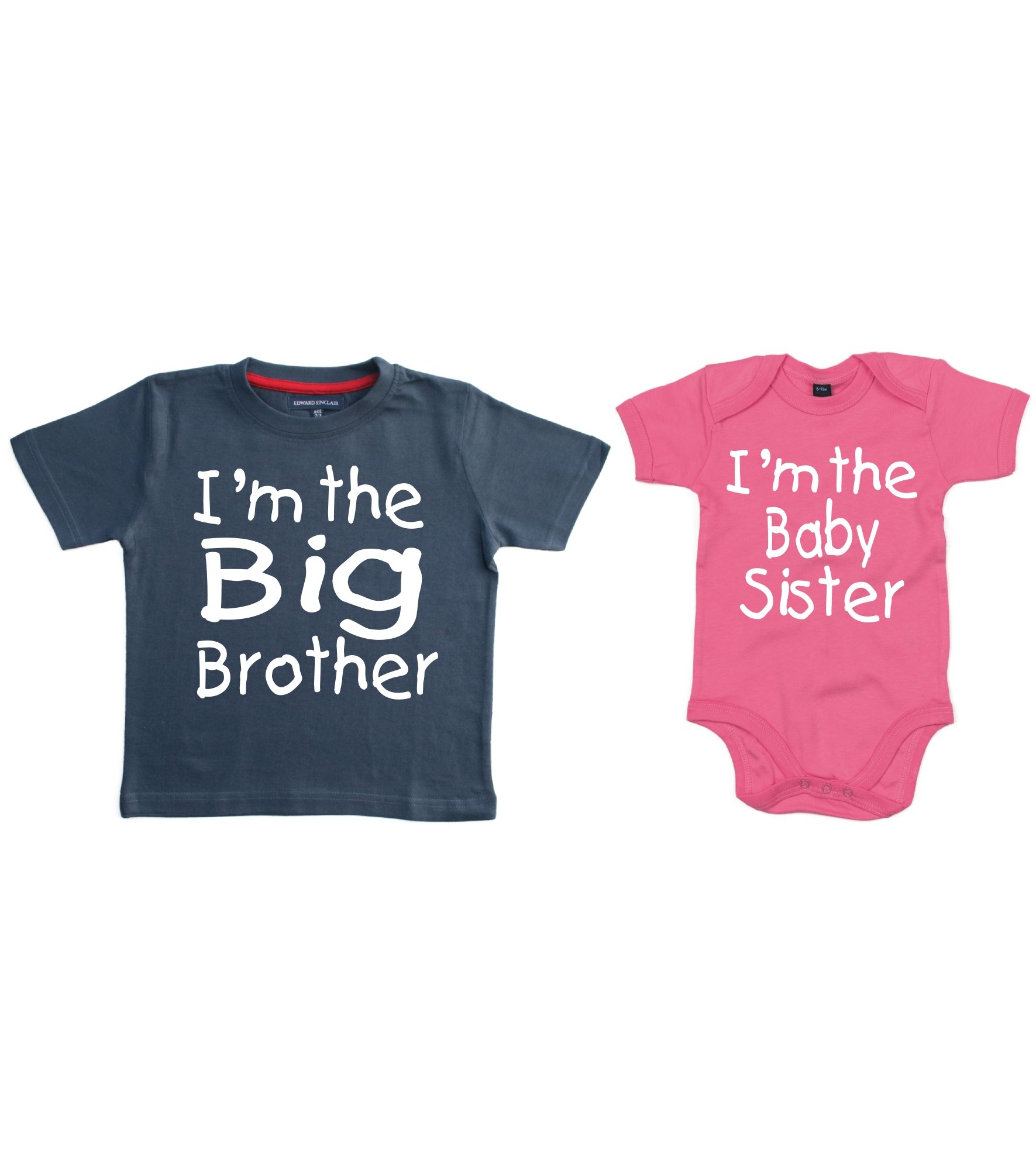 Edward Sinclair Navy And Bubblegum Pink | 5-6Yrs | 3-6Months | Matching Big Brother T-Shirt | With | I'm The Baby Sister Bodysuit Set