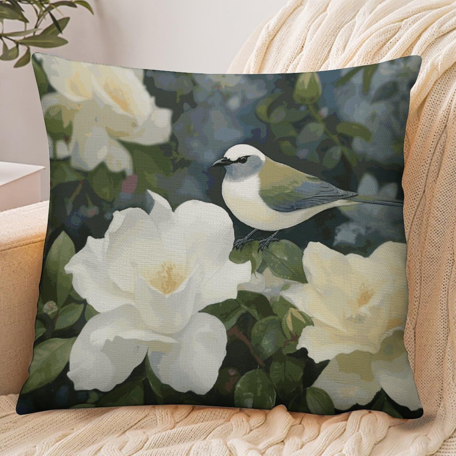 Fekiloot Style Gardenia Flowers Birds Pillowcase Pillow Sham Pillow Case