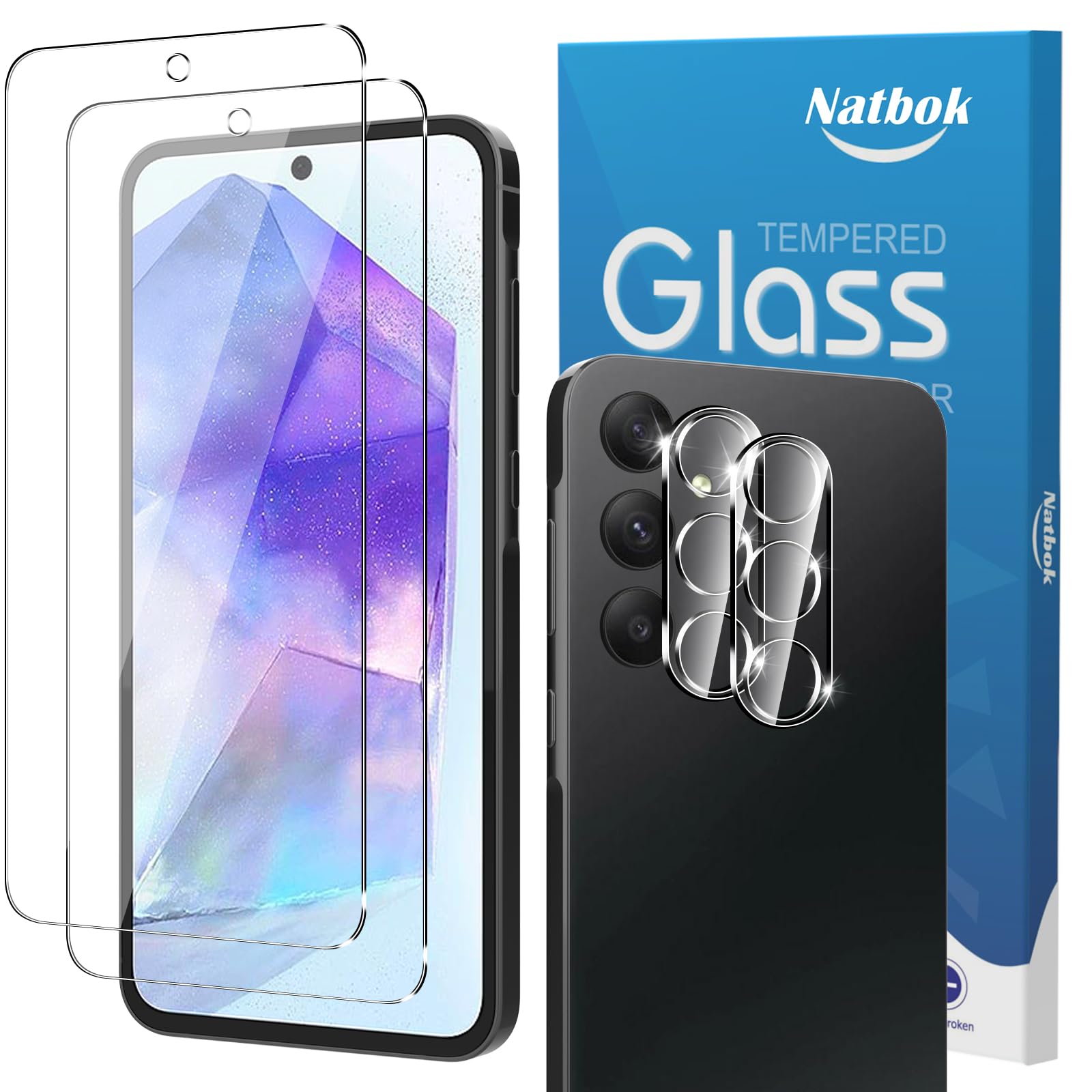 2+2 Pack for Samsung Galaxy A55 Screen Protector with Camera Lens Protector,Full Coverage 9H Tempered Glass Film,HD Clear Scratch Resistant,Bubble-Free for Samsung Galaxy A55 Screen ProtectorClimatePartner certified