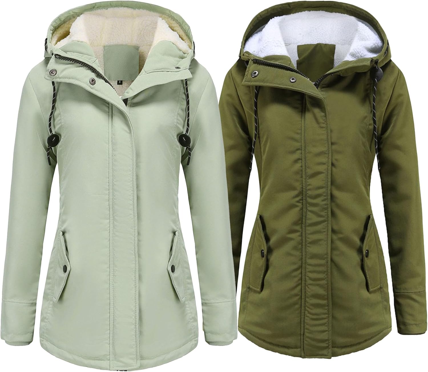 1/2 Pack Women Winter Parka Coat Thicken Fleece Lined Hooded Jacket with Pocket Waterproof Warm Sherpa Quilted Coat