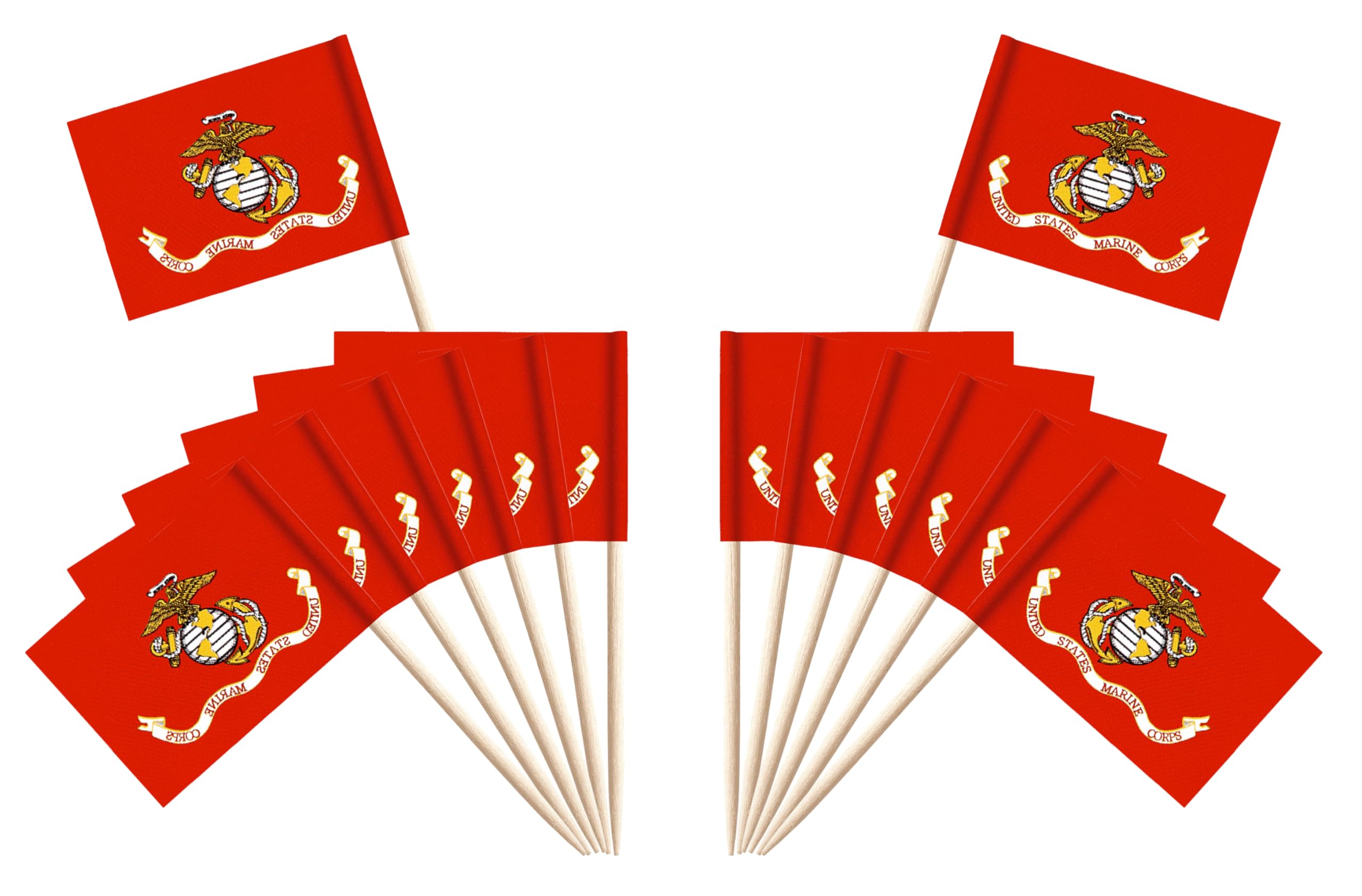SoKoot USA Marine Corps Flag Marine Corps Cupcake Toppers Stick Flag Banner Small Mini Army Military Toothpick Flags Cocktail Fruit Party Decorations(100Pcs)