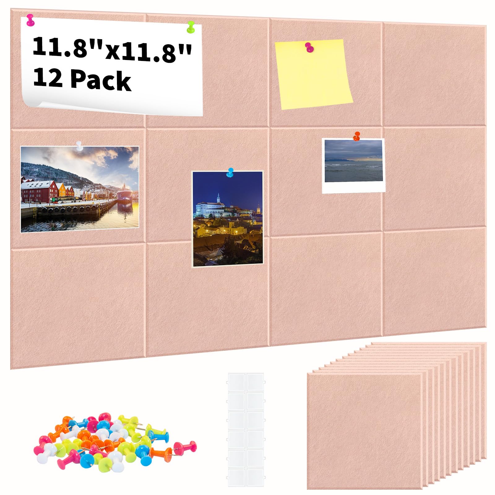 Felt Wall Tiles Bulletin Board Felt Bulletin Board Large Cork Board For Walls 48"x 36", 12 Pack Felt Wall Tiles With Safe Removable Adhesive Tabs, Cork Board For Office,Pinboard Bulletin Felt Cork
