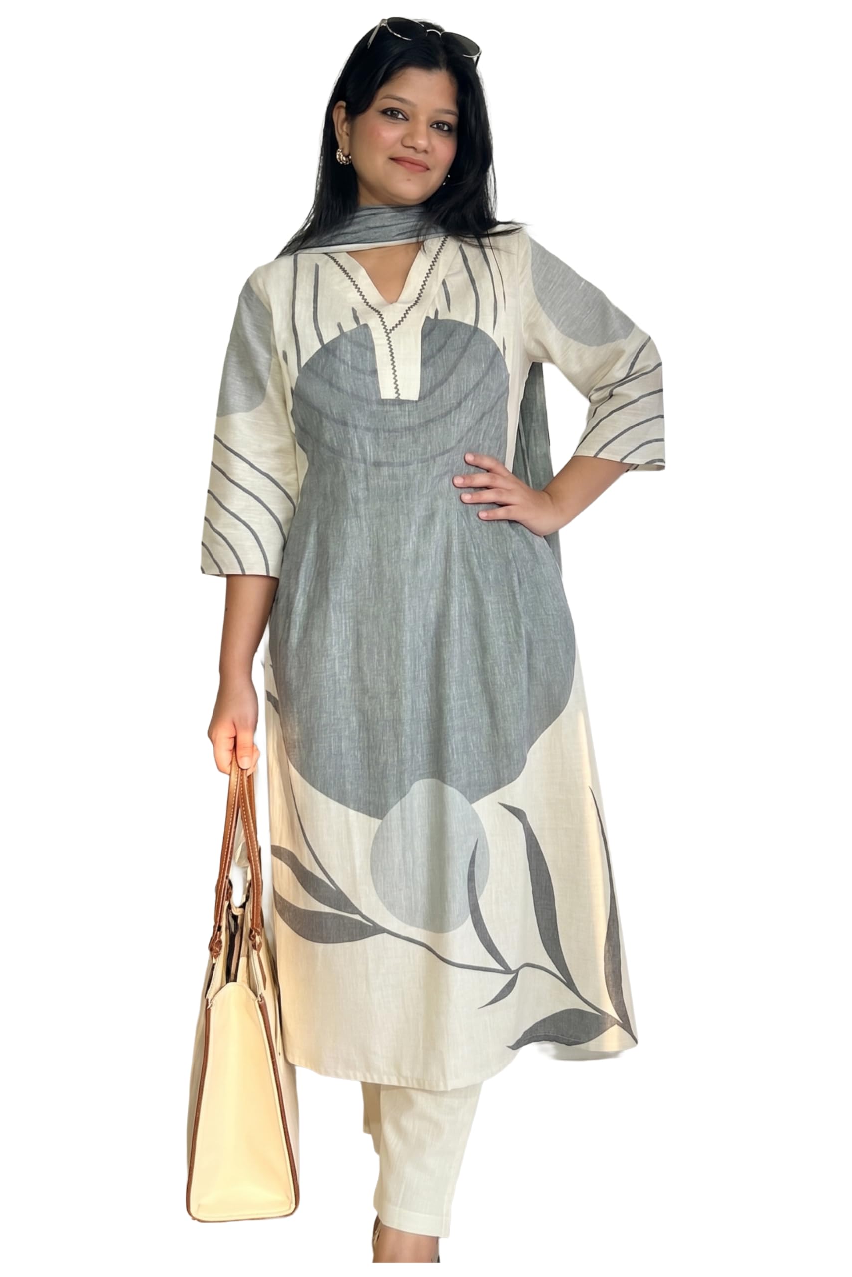 Kurta Set for Women Viscose Printed | Kurta Pant Dupatta Set for Woman | Straight 3 Piece Outfit V Neck 3/4 Sleeve Stylish Ethnic Dress Womens Clothing-image-48