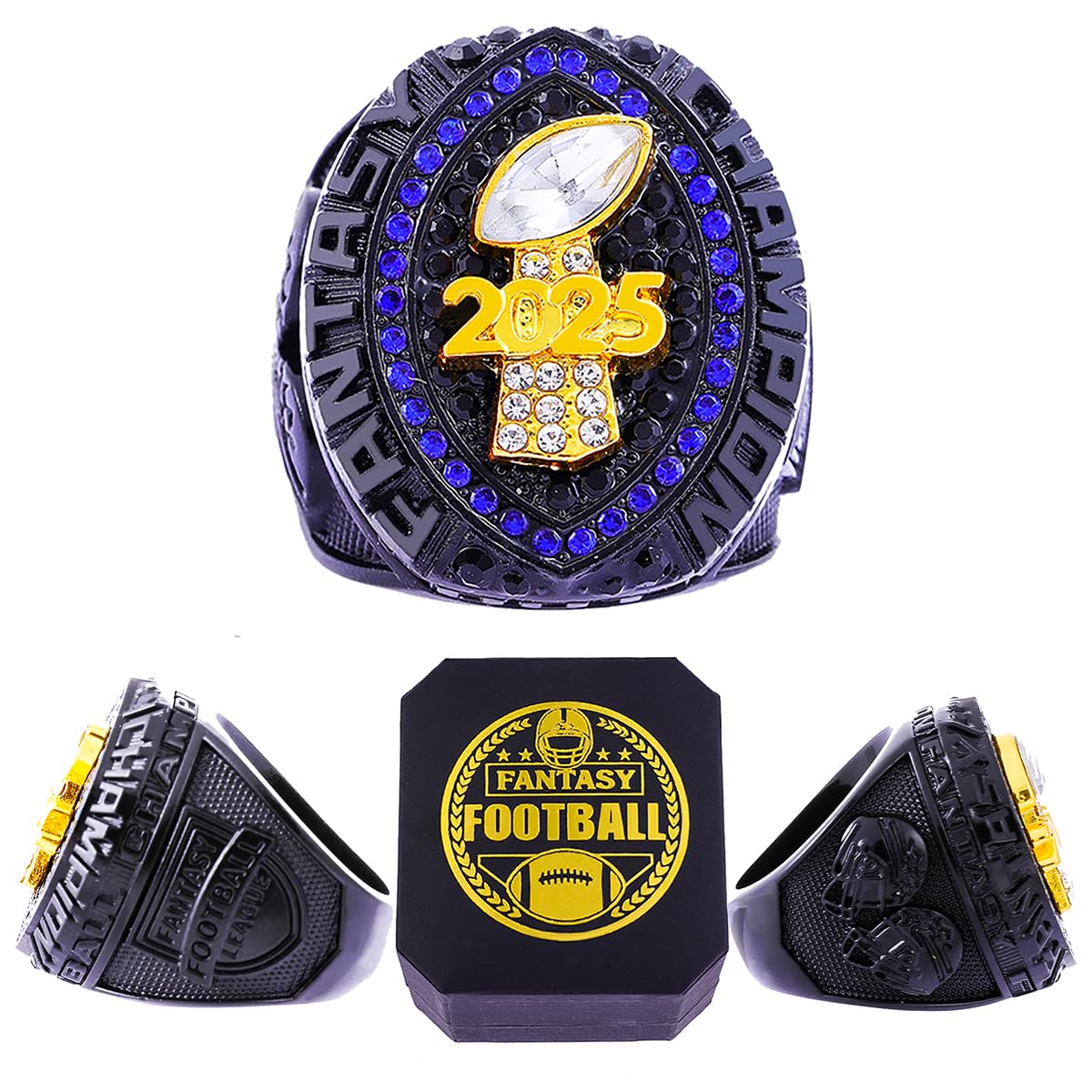 ZZXZJW 2025 Fantasy Football Championship Ring Trophy Award for Fantasy Football League Winner (Model 13, Size 11)