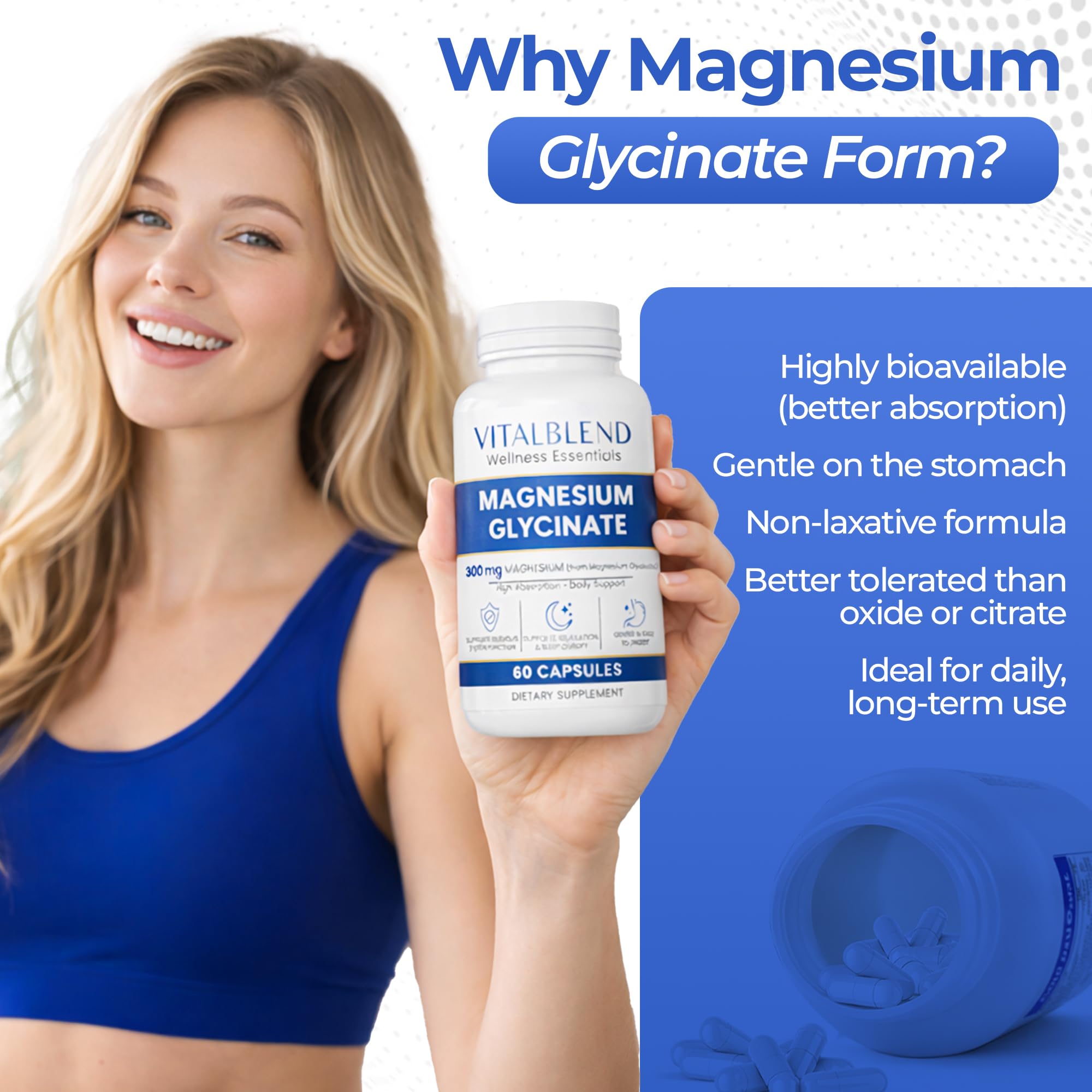 Magnesium Glycinate 300mg Capsules – Chelated Magnesium Supplement for Sleep, Relaxation & Muscle Function Support – Gentle on Stomach, Non-GMO, Lab Tested, 60 Capsules — Amazon image 4