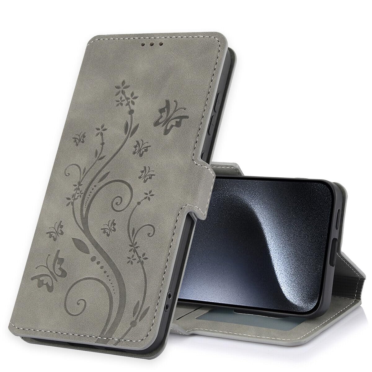 Étui rabat cuir iPhone 14 Plus housse protection magnétique gris - 8