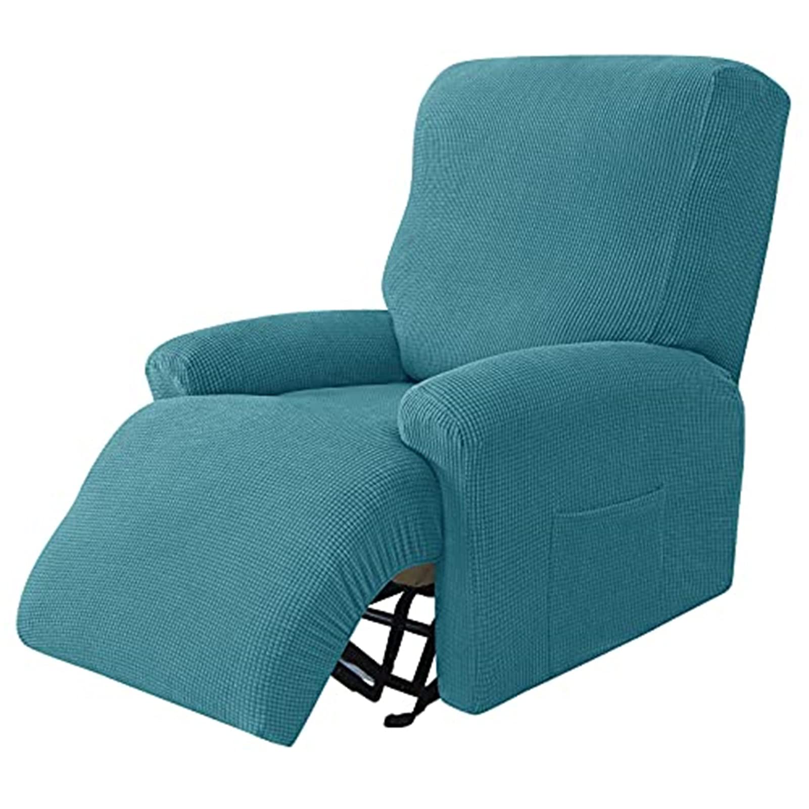 4-Pezzo Copripoltrona Relax Reclinabile Elasticizzato Jacquard Fodera per Poltrona Relax Coprisedile Poltrona Reclinabile con Tasche per Divano (Color : Blue-Green)