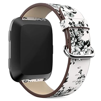 WorldCare for Versa Bands, Soft Leather Replacement Strap Band for Versa Fitness Smartwatch Accessories Pastoral/Rural Style/Floral Printed Bracelet Wristband for Women Girls Man