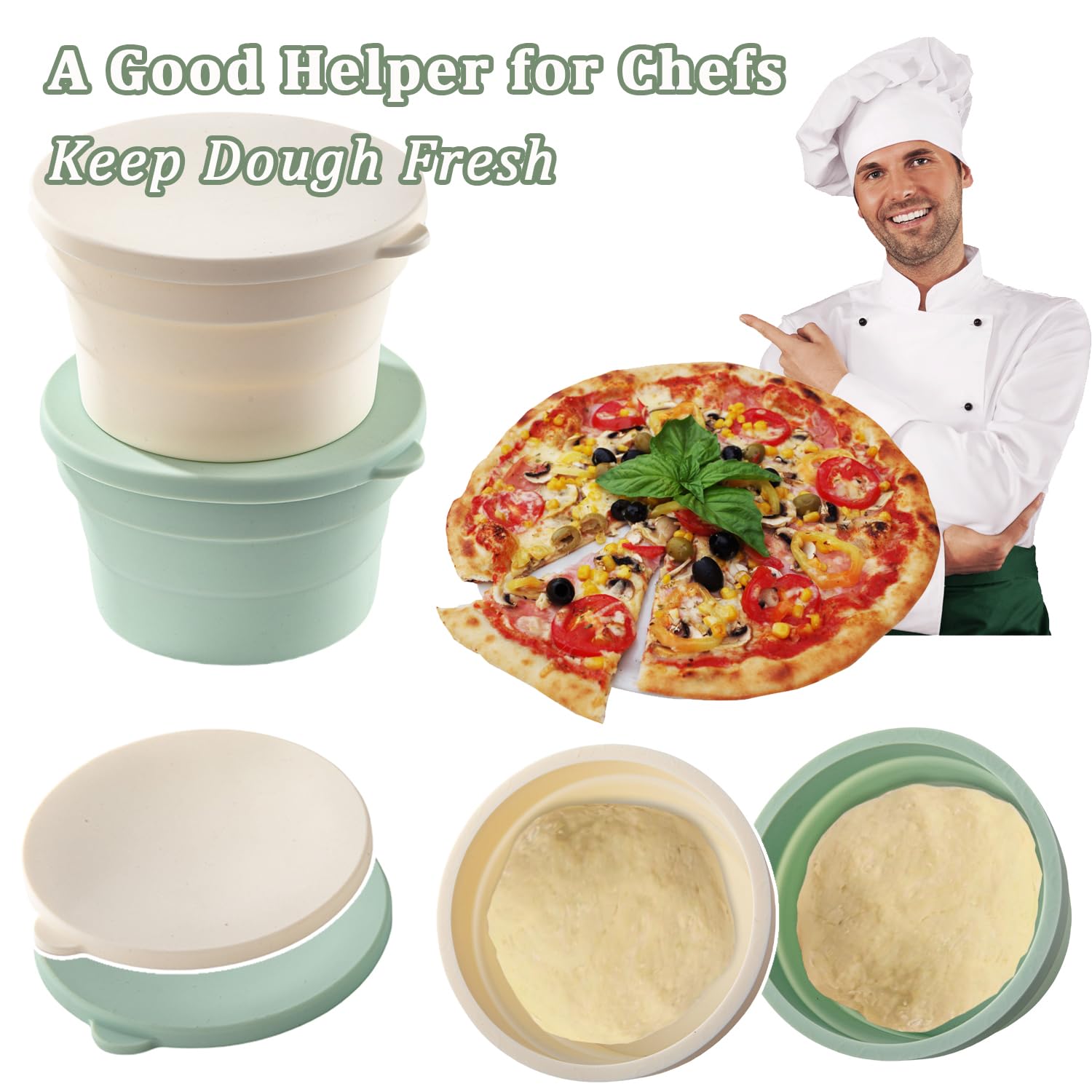 Kunoli Pizzaballenbox mit Deckel, 4er Pizzateig Box mit Deckel, Pizza Gärbox Pizzateig Box aus Antihaftendem Silikon, Pizzaballenboxen Teigwanne Teigbehälter mit Deckel für Brotteig, Pizza Zubehör