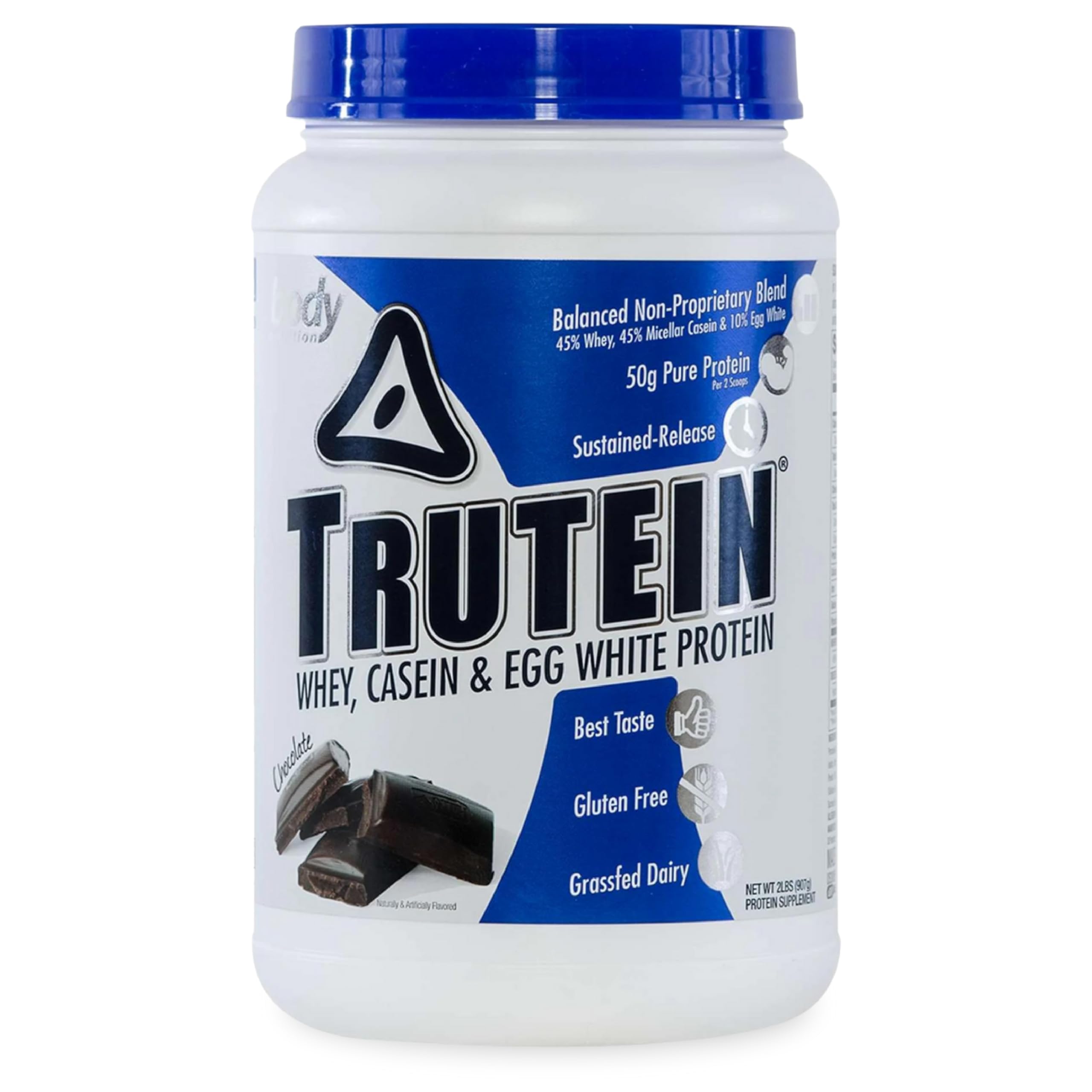 Body Nutrition Trutein High Protein Powder: 45% Whey, 45% Casein, 10% Egg White Protein Shake Mix, Gluten-Free, Low Sodium, Low Carb Protein Supplement Powder for Men & Women, Chocolate, 2lb