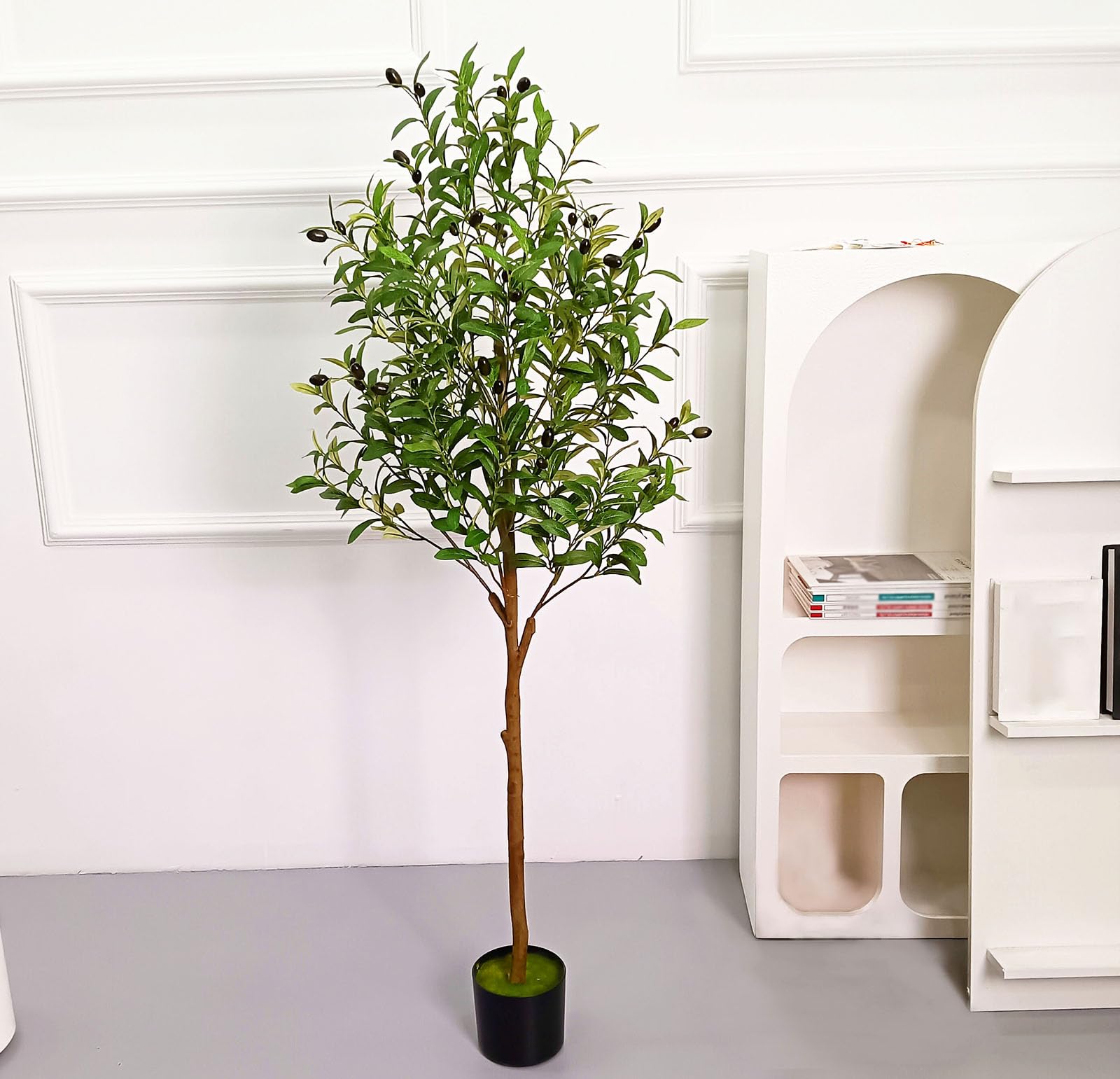 4FT/ 5FT/ 6FT/ 7FT Faux Olive Tree, Olive Trees Artificial Indoor with Silk Leaves and Lifelike Fruits, Fake Olive Tree for Home Office Decor