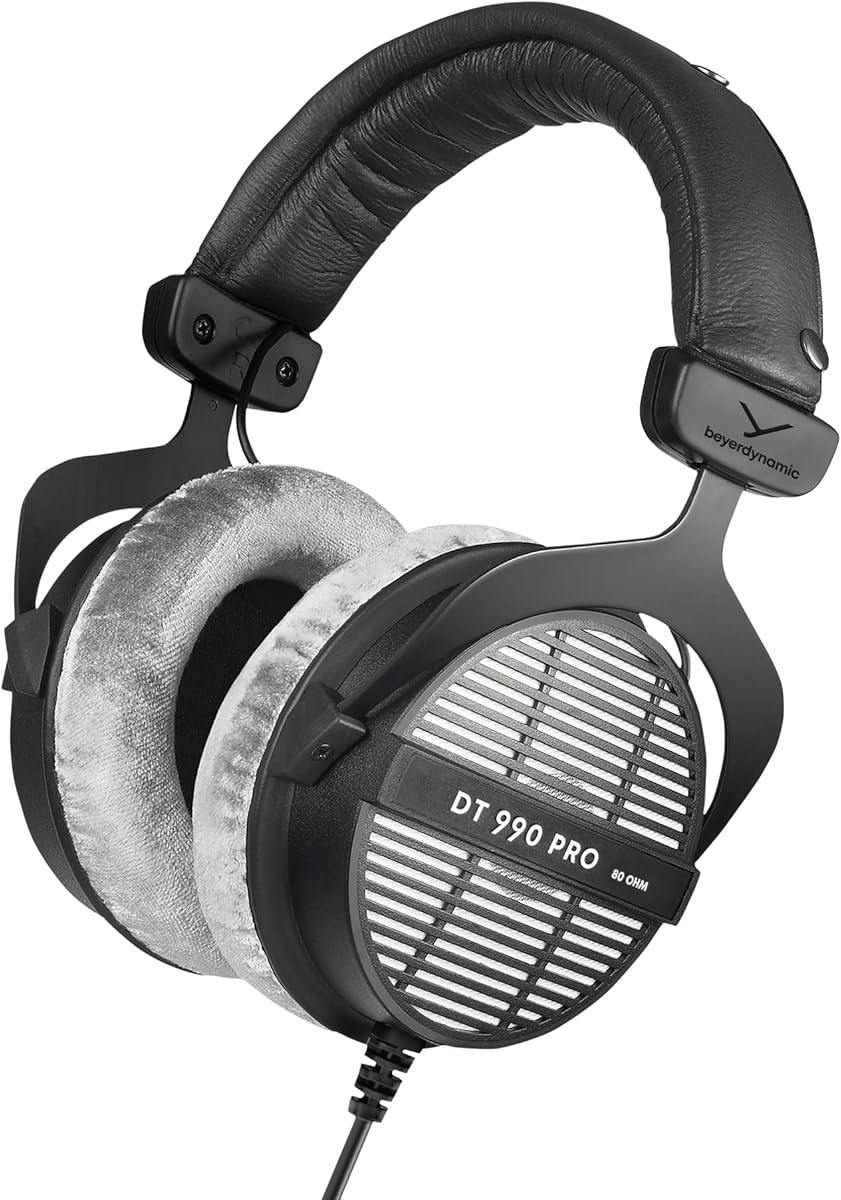 beyerdynamic DT 990 PRO Over-Ear Studio Monitor Headphones - Open-Back Stereo Construction, Wired (80 Ohm, Grey)