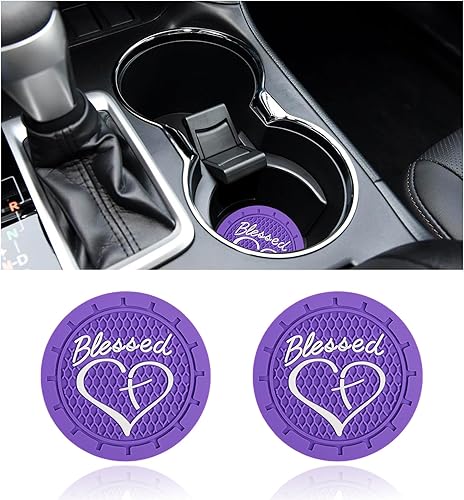 Miniatura 1 de Dickno 2 PCS Car Cup Holder Coaster, 2.76 Inch Blessed Cross and Heart Christian Insert Cup Coaster, Anti-Slip Auto Drink Cup Mat, Universal Vehicle