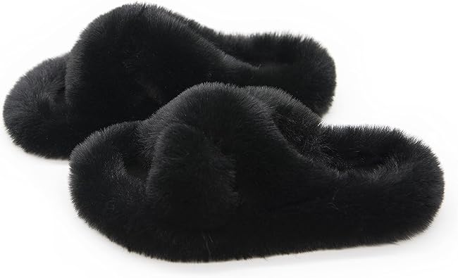 Black fuzzy flip flops Clearance