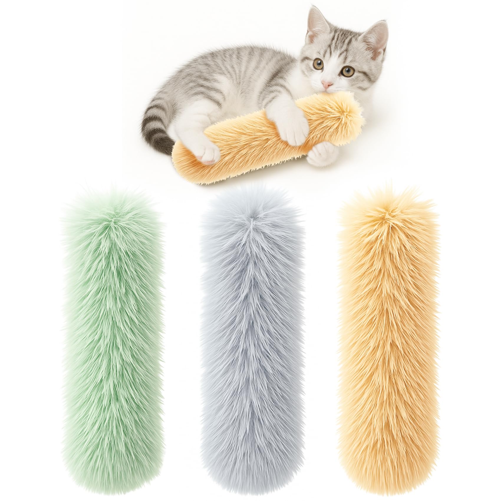 - 3 Pack Cat Pillow Toys with Catnip, Soft Plush Crinkle Cat Kicker Toys, Interactive Indoor Kitten Chew Toys for Kitty Exercise, Catnip Toys, Promotes Self Play