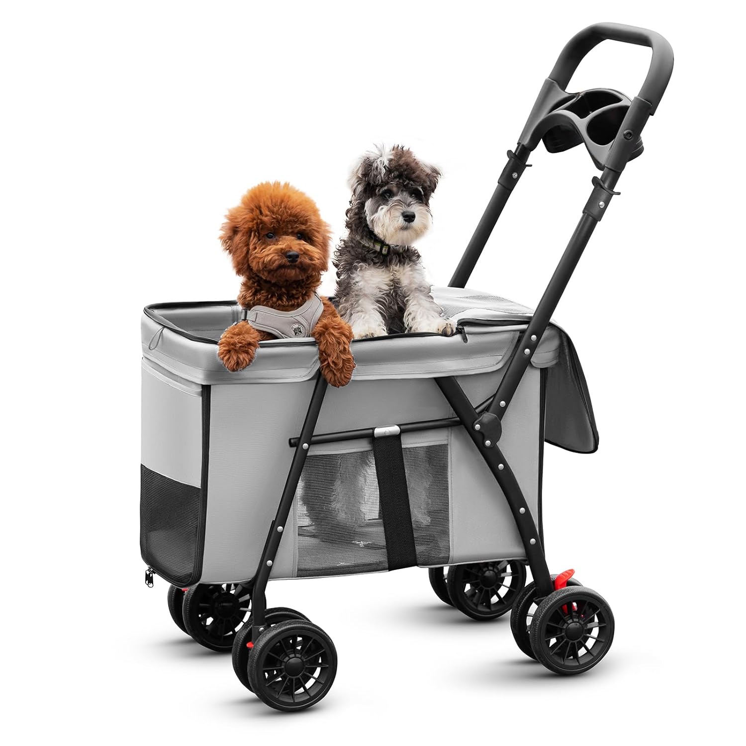 Pet Stroller 4 Wheels - Easy-Fold Dog Cat Stroller for Small Medium Dog Cats Carrier, Travel Folding Carrier Breathable and Visible Mesh with Cup Holder?Gray?
