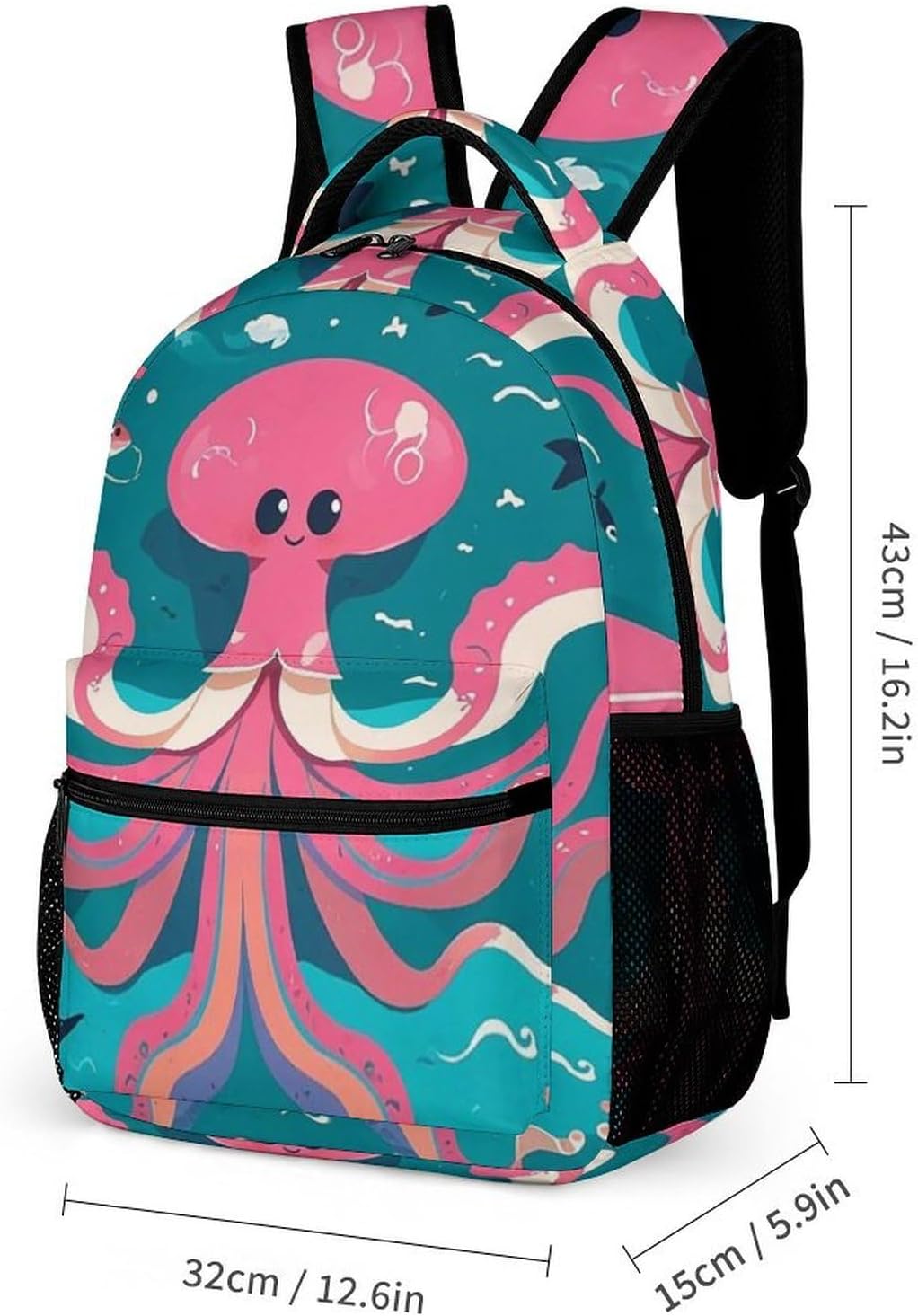 3-in-1 Backpack Set with Lunch Bag & Pencil Case, Marine Creatures for Navigation Backpack with Front Pocket, Insulated Lunch Tote, Large Capacity Pencil Pouch