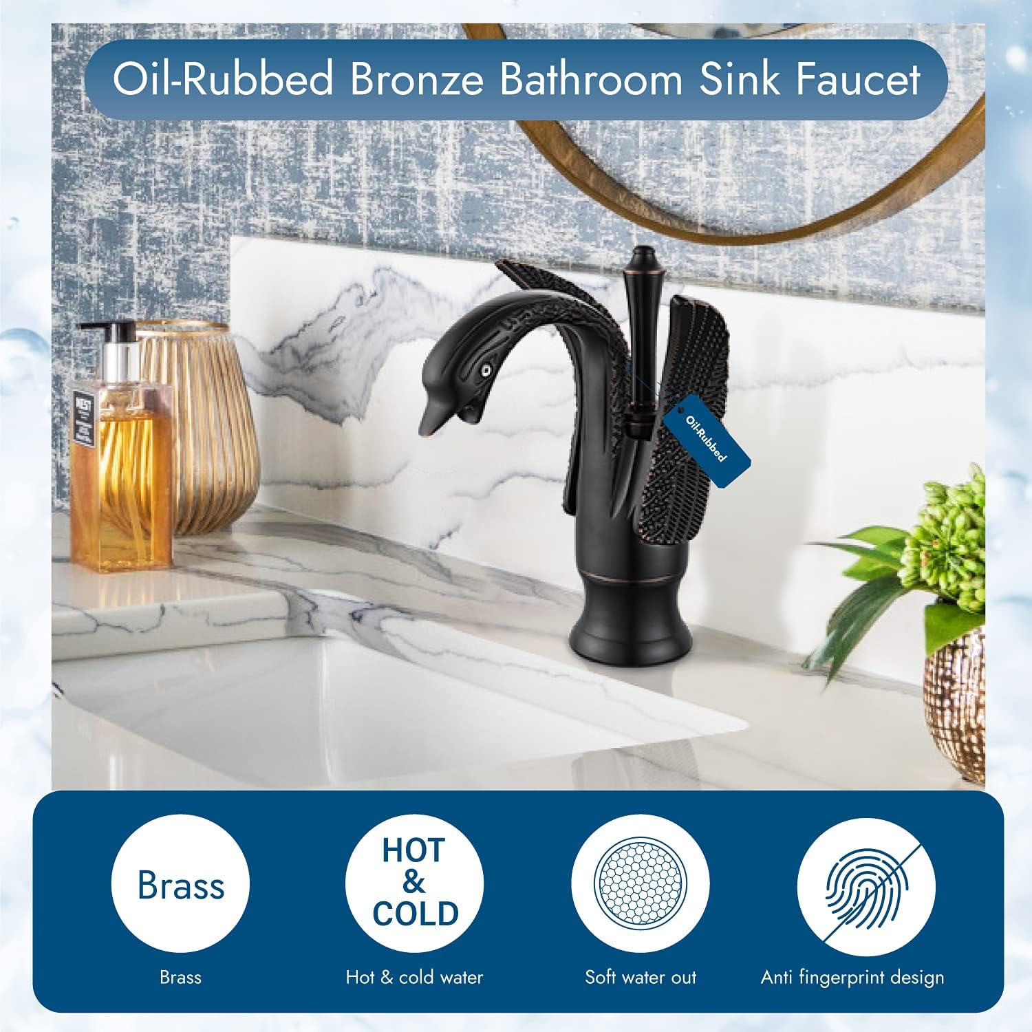 Oil Rubbed Bronze Swan Shaped Single Handle Bathroom Faucet
