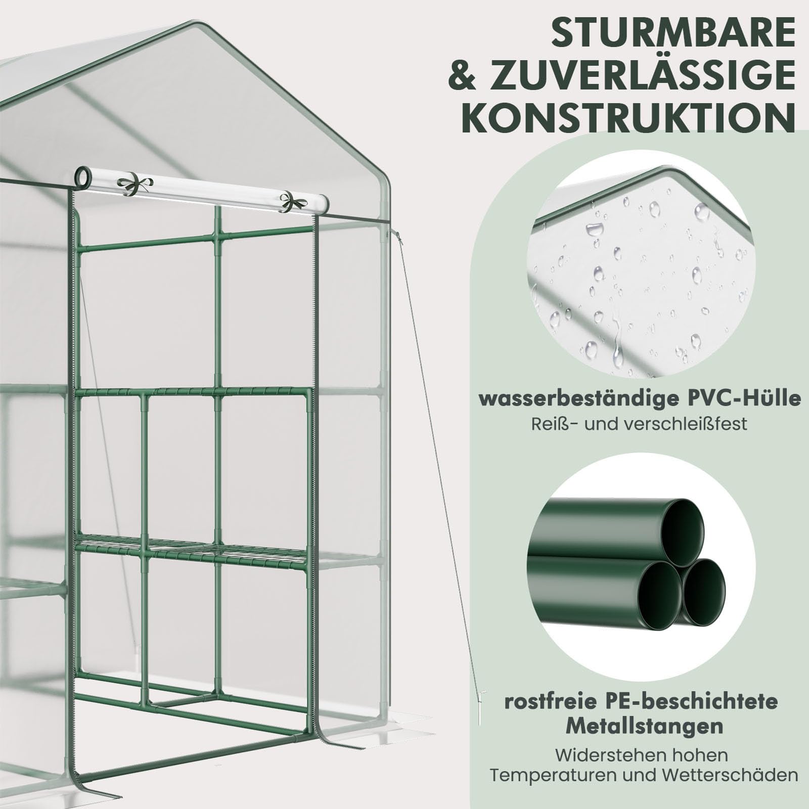 COSTWAY Gewächshaus, begehbares Foliengewächshaus mit 8 Regalen, Tomatenhaus mit PVC-Abdeckung & robustem Metallrahmen, Tomatengewächshaus für Tomaten, Gemüse, Pflanzen, 139 x 144 x 195 cm
