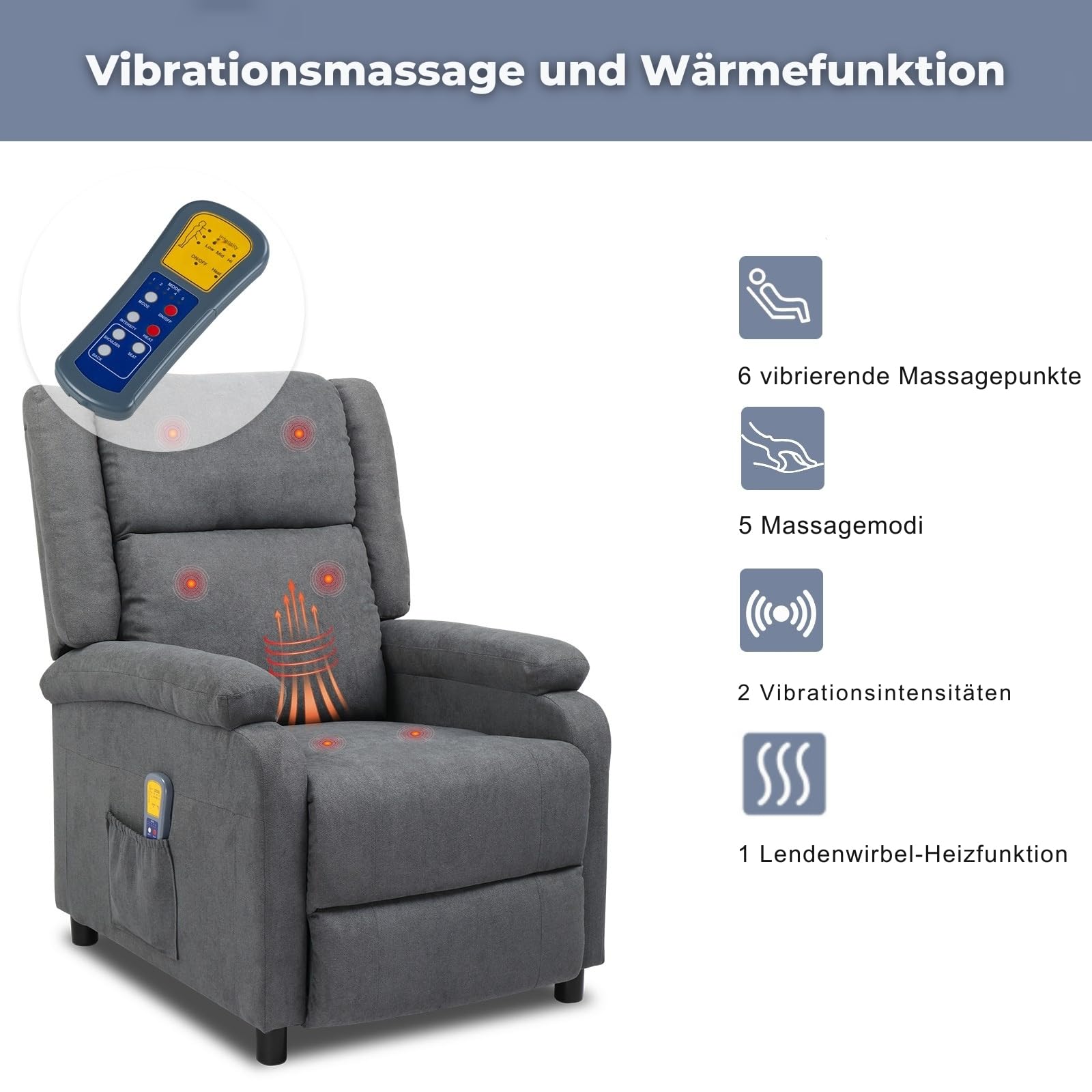 LEADZM Poltrona relax per TV, con poggia gambe regolabili e funzione sdraiata, fino a 120 kg divano singolo