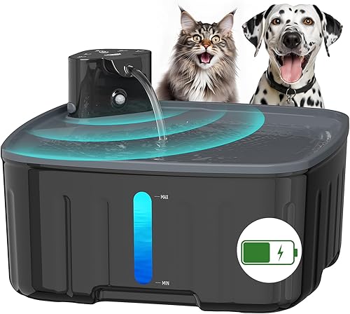 Fuente de agua inalámbrica para perros, fuente de agua grande de 2.1 galón8 litros, funciona con pilas, fuente de agua para perros con sensor, bomba