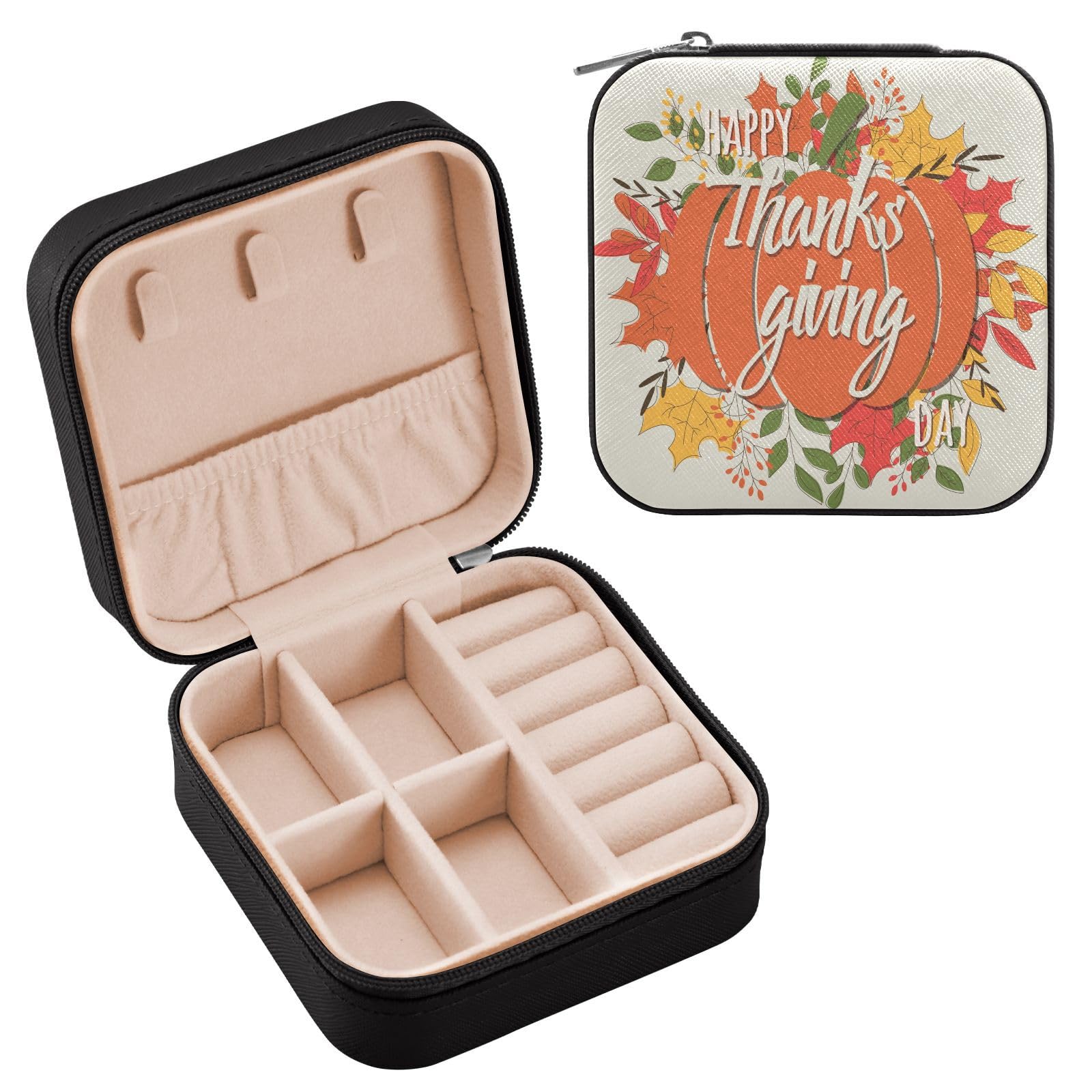 YETTASBIN Thanksgiving Day Jewelry Box for Teens Girls Women Birthday Christmas Gift Portable PU Leather Jewelry Storage Box