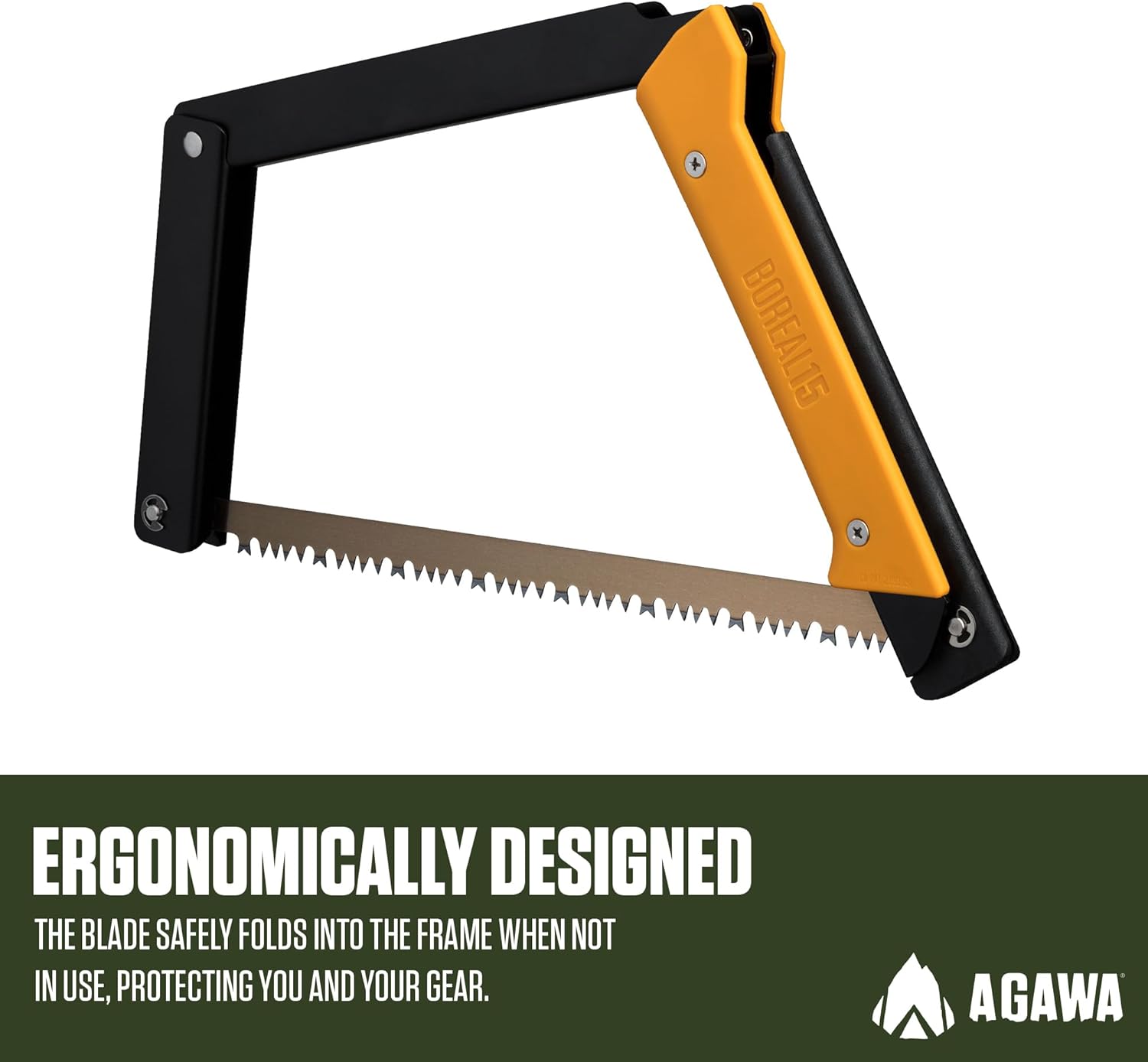 AGAWA - BOREAL15-15 Inch Folding Saw with All-Purpose Saw Blade - Camping Gear For Hiking, Fishing, Hunting, Bushcraft & Survival Kit (Black Frame/Yellow Handle)