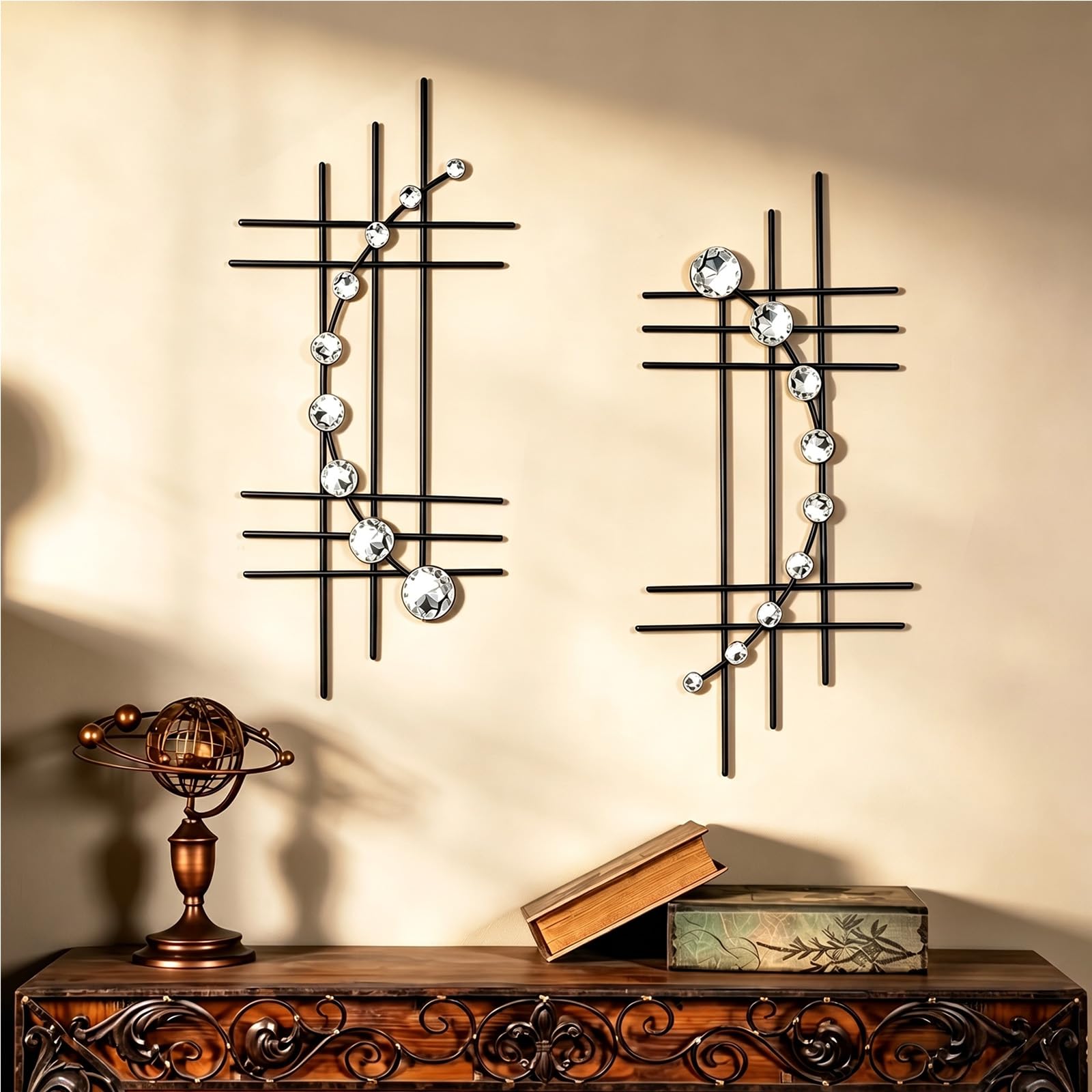 ZEXUIRU Set of 2 Abstract Metal Wall Sculpture with Rhinestones and Rhinestones