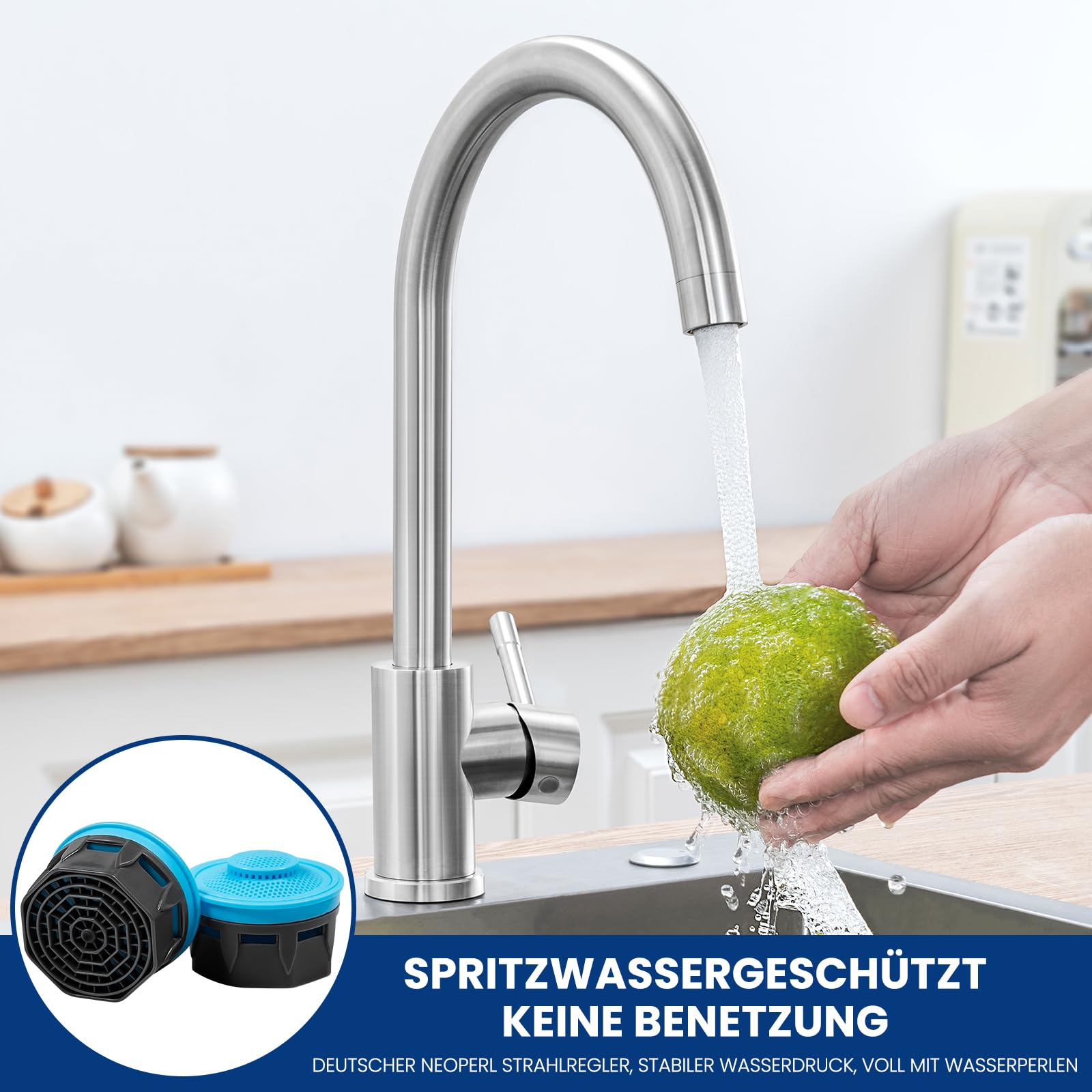 CECIPA Wasserhahn Küche 360° Schwenkbar, Hochdruck Küchenarmatur, Mischbatterie Küche mit Hohem Bogen, Einhebel Armatur, Spültischarmatur Edelstahl, G3/8 Anschluss Armatur | 360 Grad schwenkbar, hoher Bogen, Einhebelbedienung, G3/8 Anschluss, pflegeleicht
