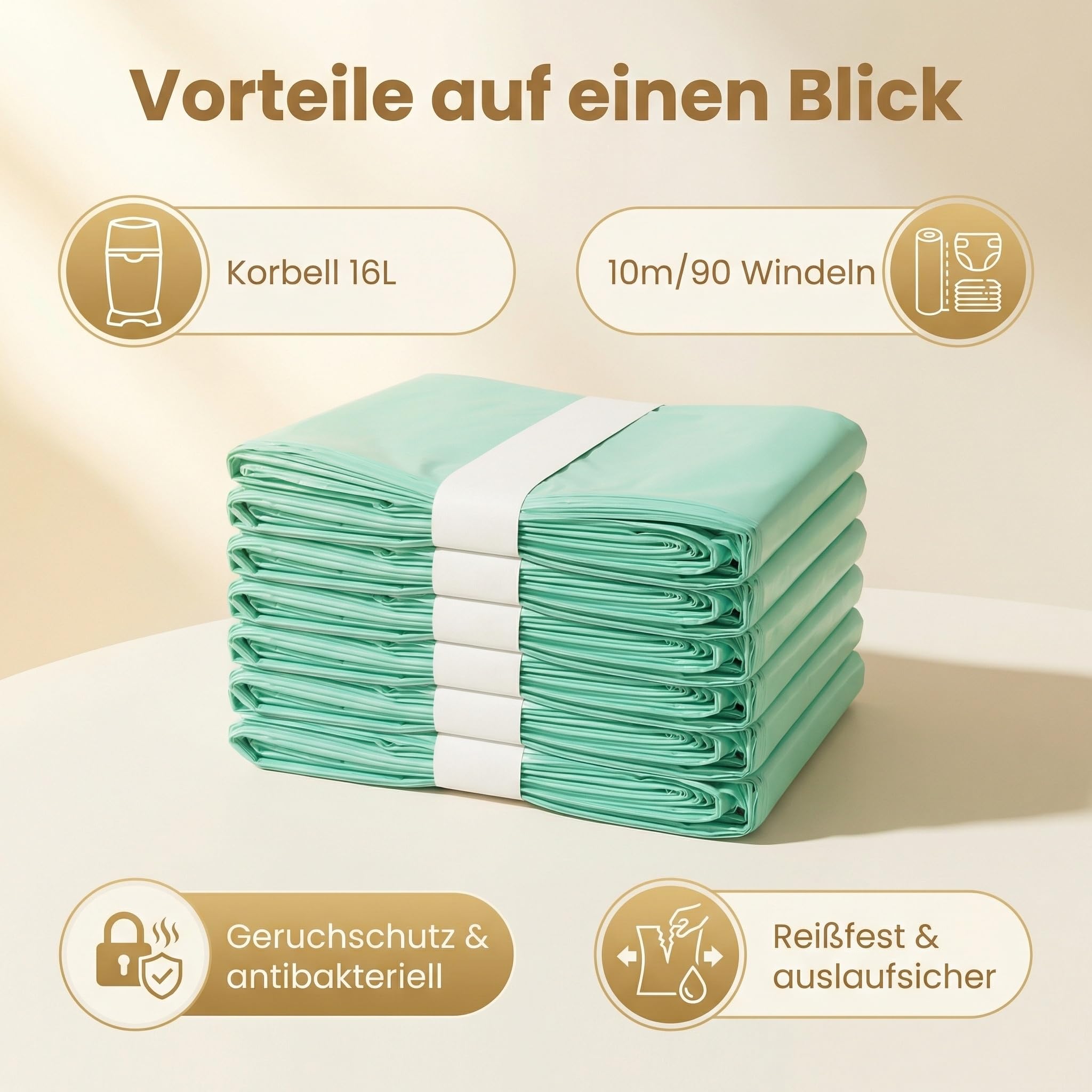 8er Pack Windelsack Nachfüllrollen | Kompatibel mit Korbell 16L Windeleimer | 10m Endlosrolle mit Geruchsstopp & antibakteriellem Schutz | Reißfest & auslaufsicher für hygienische Windelentsorgung