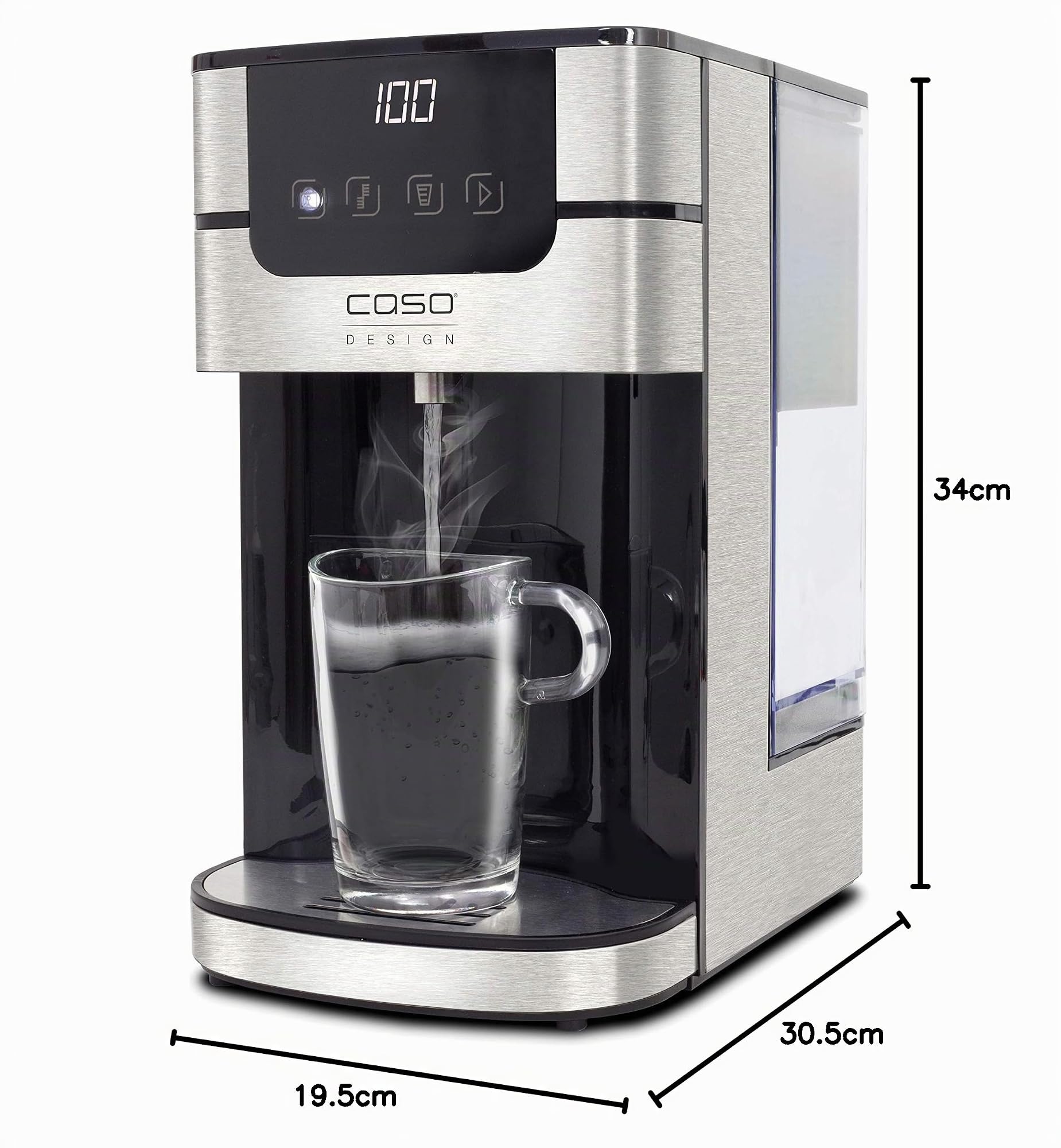 CASO HW 1000 Heißwasserspender - heißes Wasser innerhalb von Sekunden, 40°C-100°C, perfekt für Tee & Babynahrung, Energiesparender wie Wasserkocher, Wassertank 4 Liter, inkl. Wasserfilter