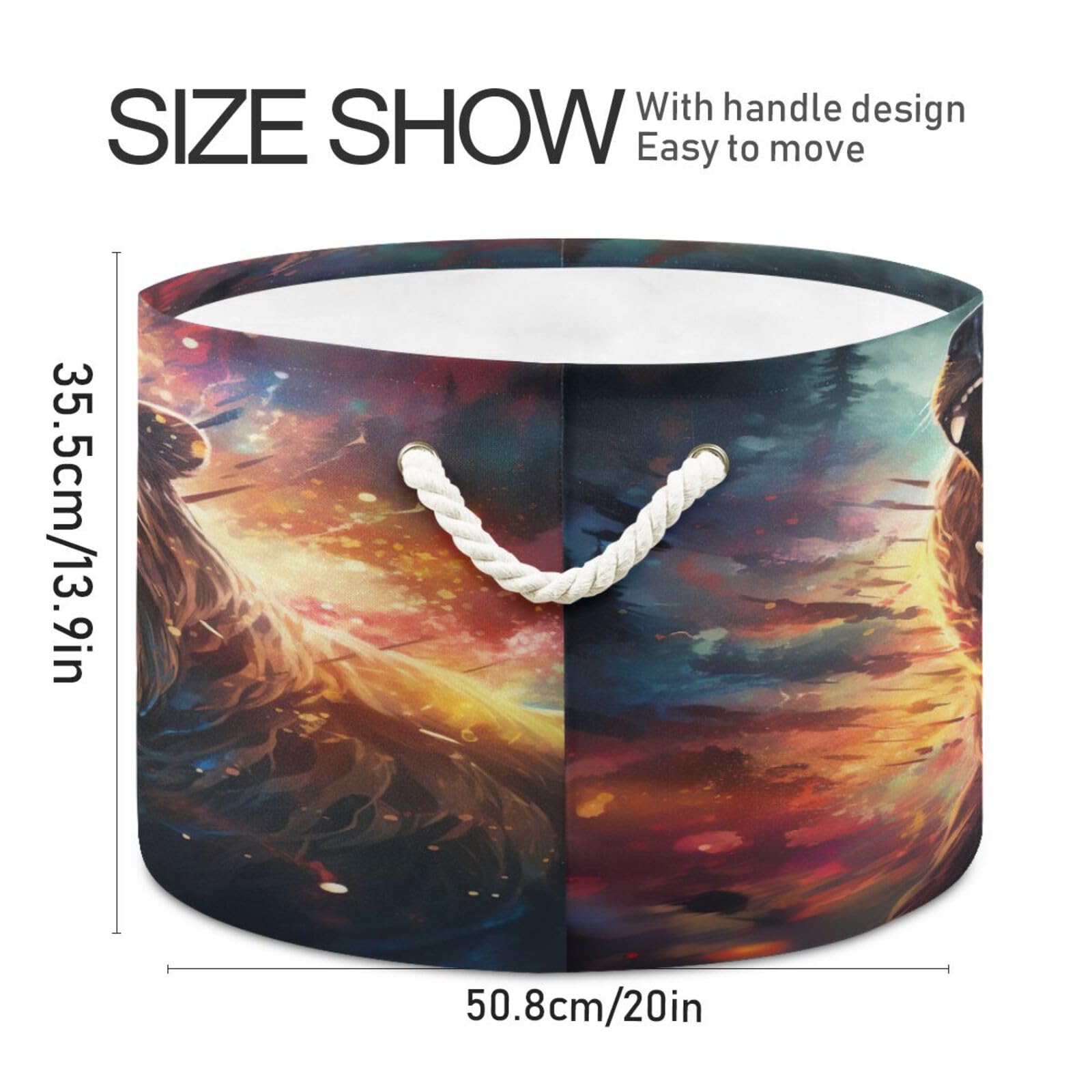 Round Grizzly Bear Roaring Storage Basket Large Organizer Bin Laundry Hamper Toy Storage Basket with Handle for Nursery Clothes Toys 202b4332