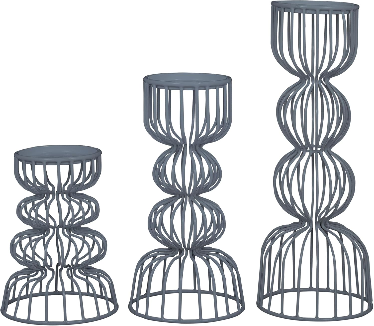 Lainon Candle Holders for Pillar Candles (Grey, Set of 3) - Hand Crafted Grey Metal Candle Holder Decoration - Metal Candle Pillar Holder for Table Centerpiece - Candle Stick Holder - 6", 9", 12"