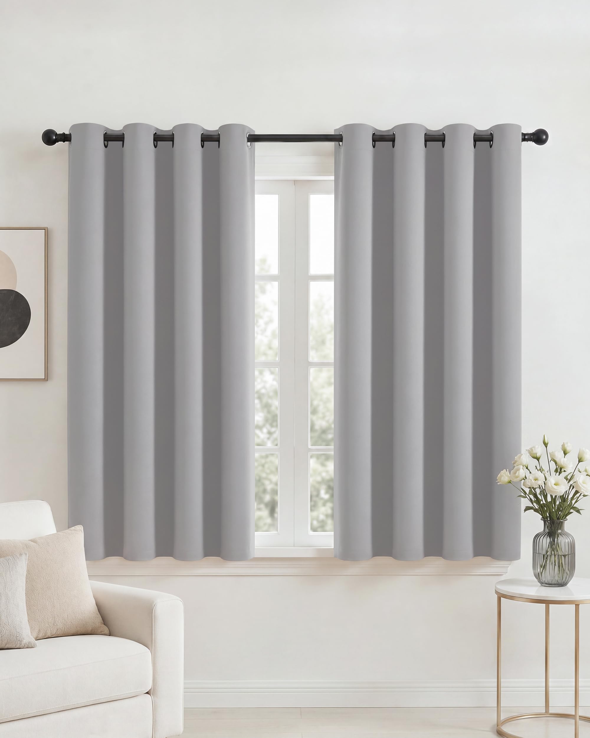 PONY DANCE Silver Grey Eyelet Blackout Curtains 54 Drop, Thermal Insulated Room Darkening Drapes for Conservatory & Study, Classic Energy Saving Privacy Noise Reducing Set, 2 Panels W52 xL54 — image 1