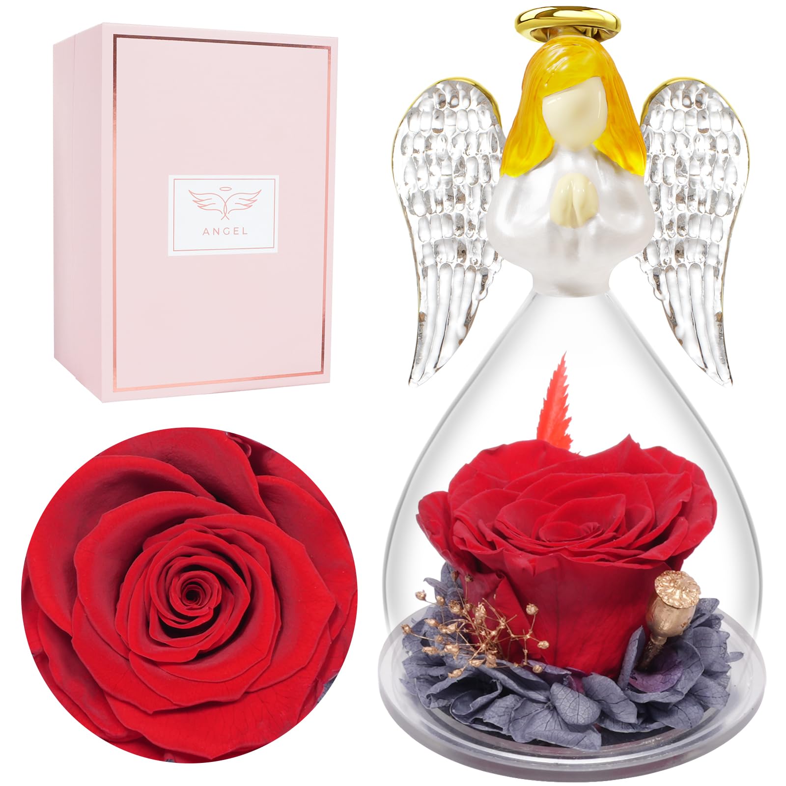 Rosa Stabilizzata In Angelo Di Vetro - Regalo Eterno Per Mamma, Nonna, San Valentino O Natale - Foto 4