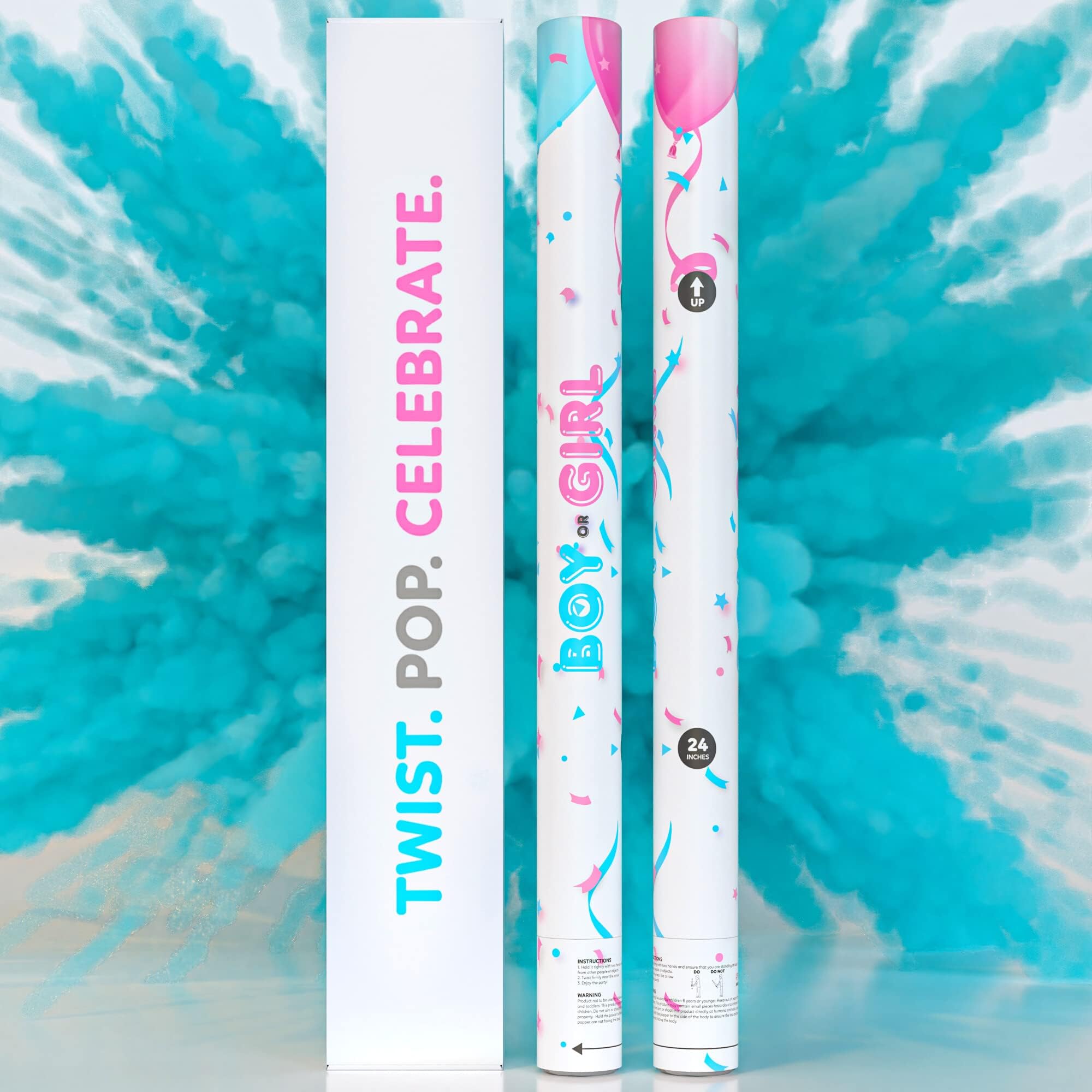 24” X-large Gender Reveal Powder Smoke Bombs Cannon Poppers | 2 Blue Poppers | Biodegradable | Gender Reveal Smoke Bombs Extinguisher Alternative | Gender Reveal Party Decorations | TUR Party Supplies