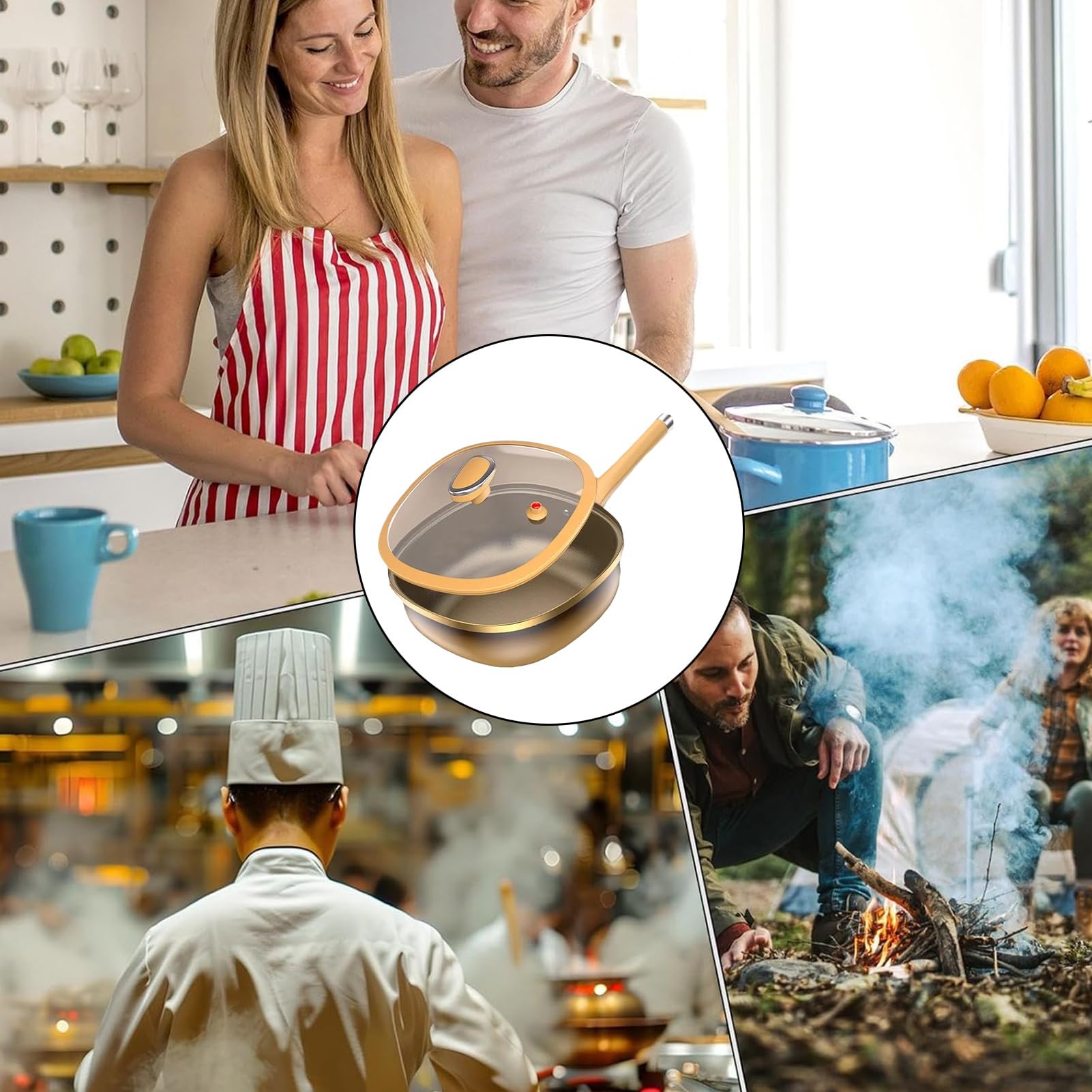 Pan De Titane, Poêles Profonde Antiadhésive Avec Couvercle, Résistante Aux Rayures, Pour Induction Cuisson Au Four Grill Camping Appartement