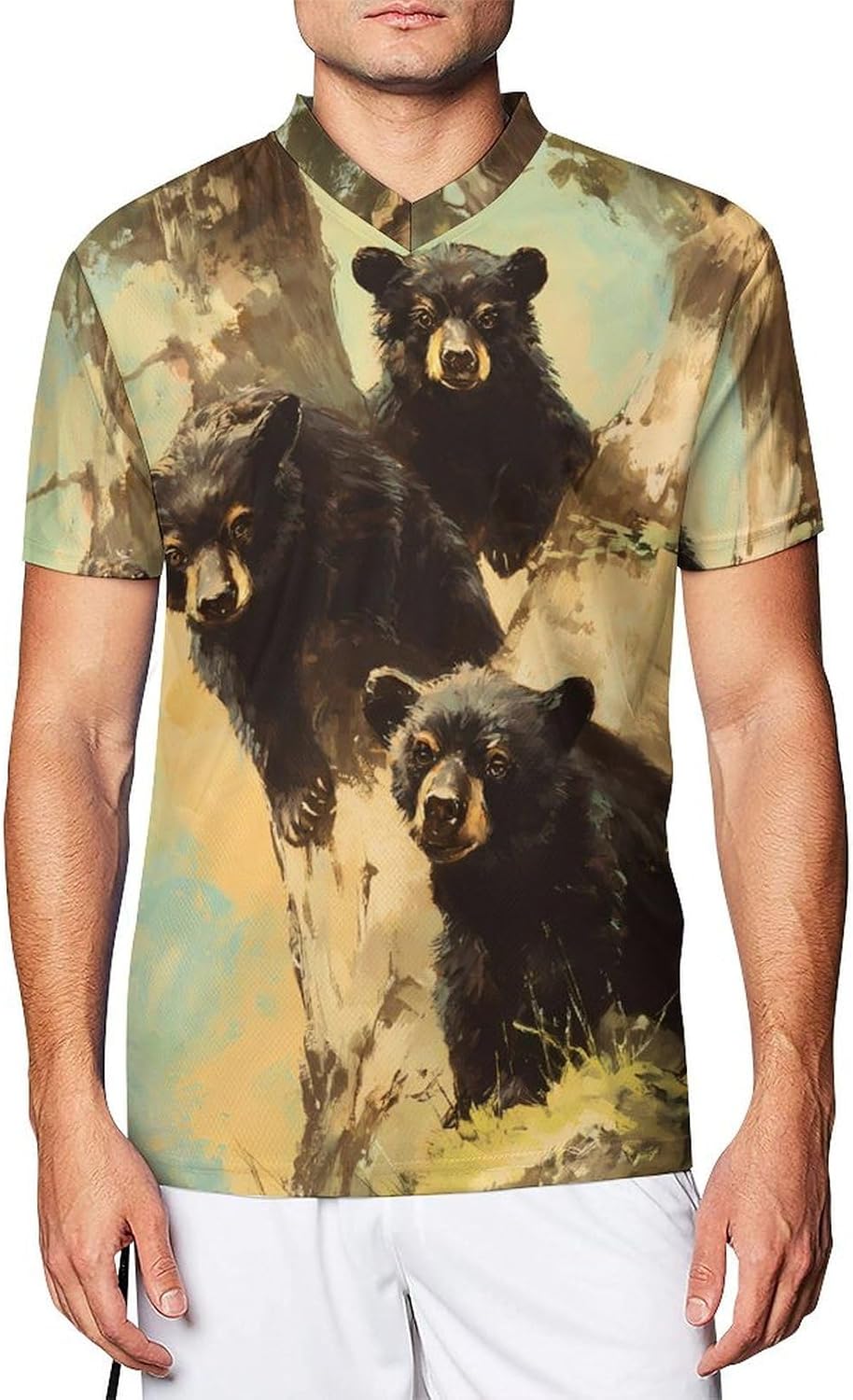Vintage Bears Trees Personalized Soccer Jersey Mens T-Shirts Sports Tops | Breathable Mesh Football Fan Custom Uniform Summer Short Sleeve V-neck