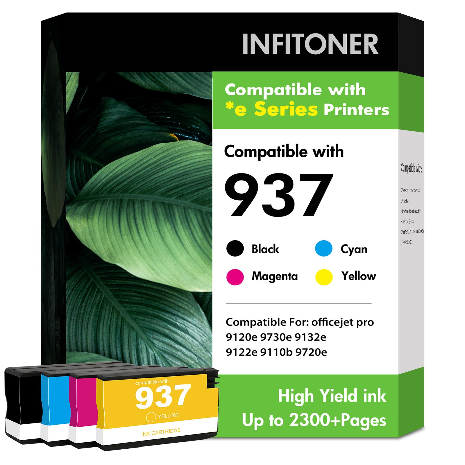 937 Duckerpatronen Multipack XL 9120e 9730e Kompatibel für HP 937XL für HP937 937e für HP OfficeJet Pro 9730e 9720e 9120e 9132e 9122e 9110b 9120b 9125e 9130b Patronen (Schwarz Cyan Magenta Gelb)