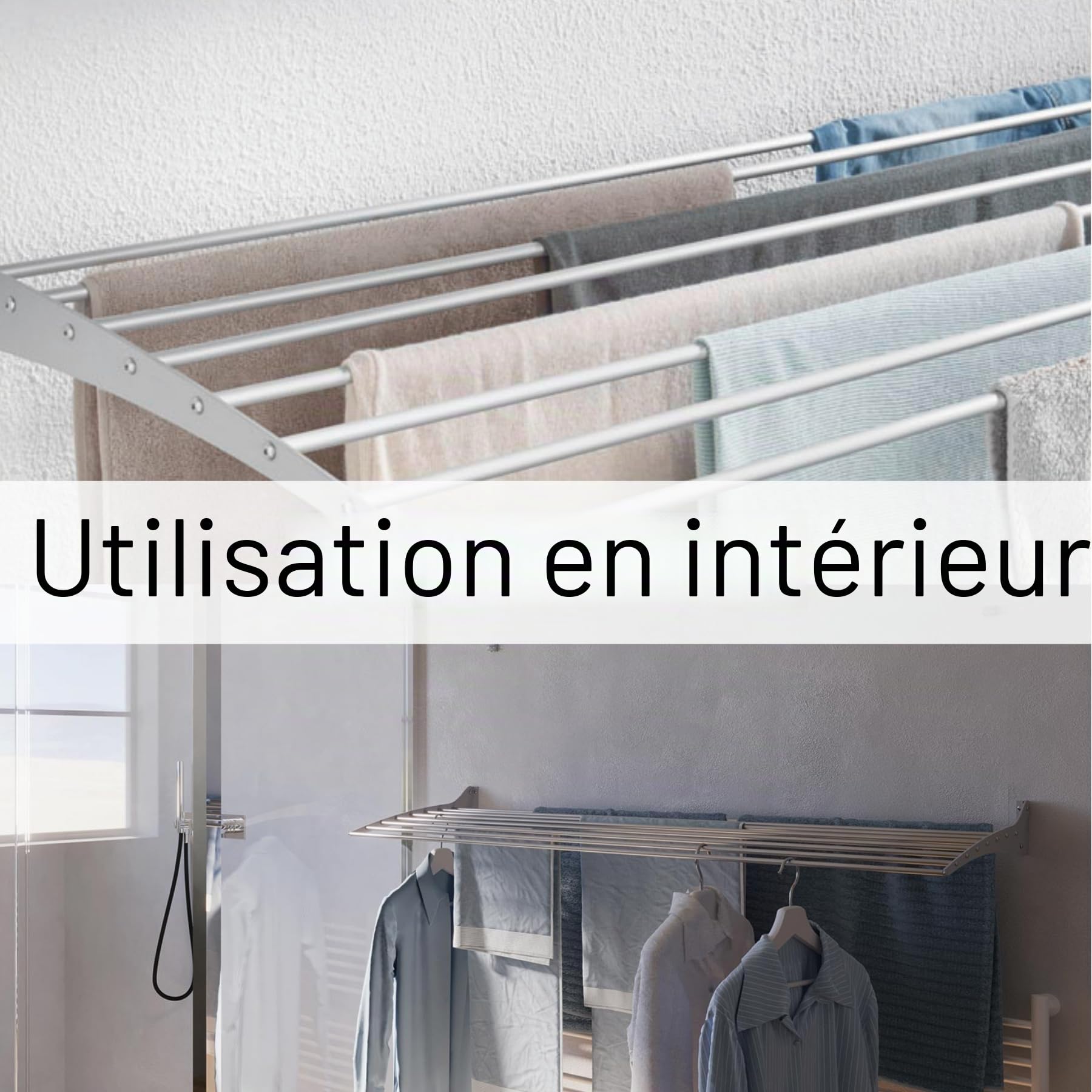 foxydry Fold, étendoir à Linge Mural, Rabattable Gain de Place, 82 cm | en aluminium et acier inoxydable, rabattable vers le bas, antirouille, pour terrasse et balcon, supporte 10 kg, blanc